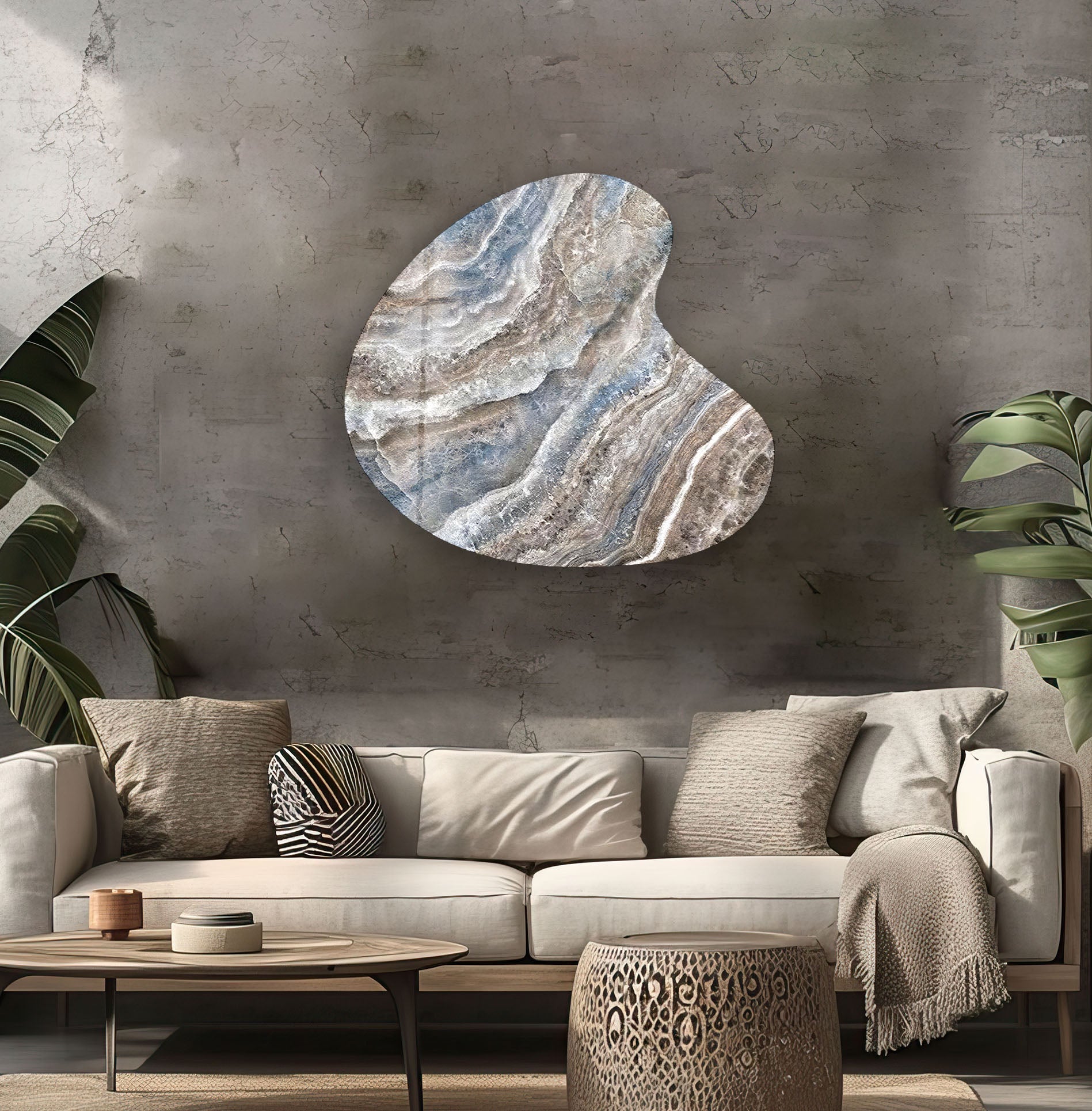 Blue Marble Decorative Irregular Glass Wall Art - Modern Abstract Home Decor for Living Room, Bedroom & Office - Handmade Unique Glass Mosaic Art Piece