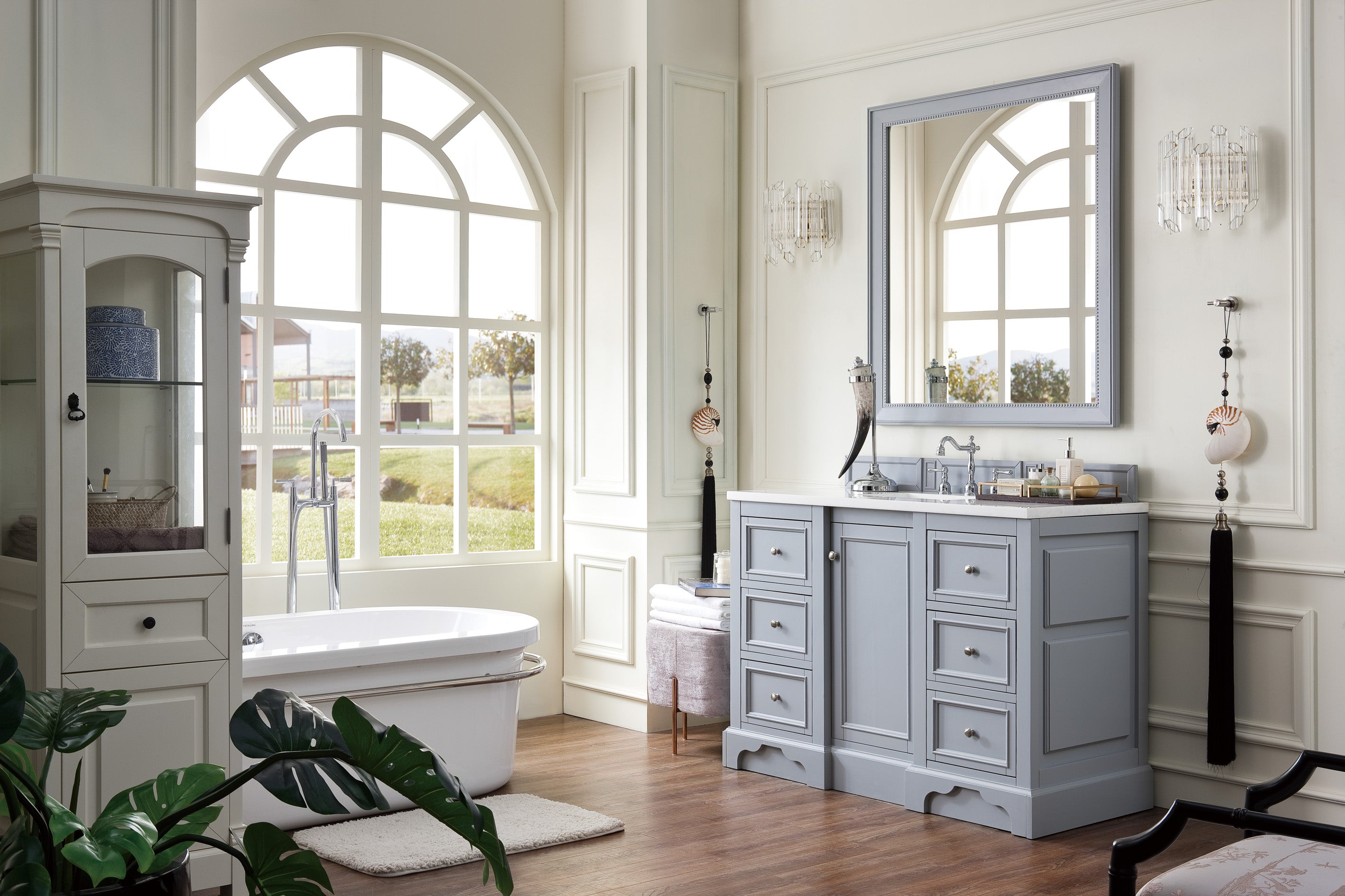 De Soto 48 Inch Single Bathroom Vanity with 3CM Arctic Fall Solid Surface Top in Silver Gray - Perfect for Modern Home Bathroom Renovation & Space-Saving Design