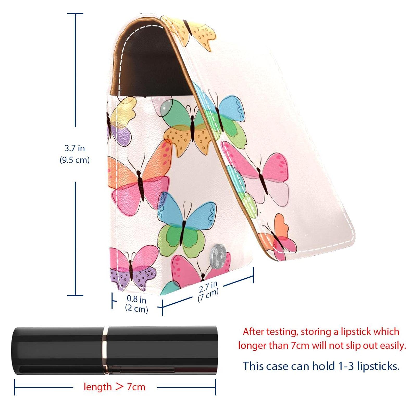 Butterfly Makeup Lipstick Case - Portable Lipstick Organizer with Mirror for Women, Holds Up to 3 Lipsticks - Perfect for Travel, Purse & On-the-Go Touch Ups