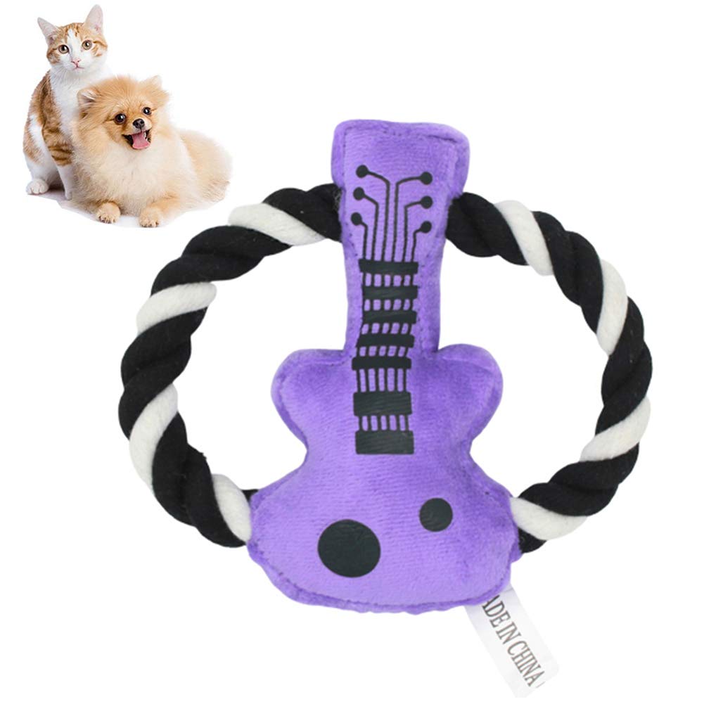Soft Cotton Rope Plush Guitar Chew Toy for Dogs & Cats - Durable Squeaky Interactive Bite Toy for Puppies & Kittens - Perfect for Playtime, Training & Dental Health