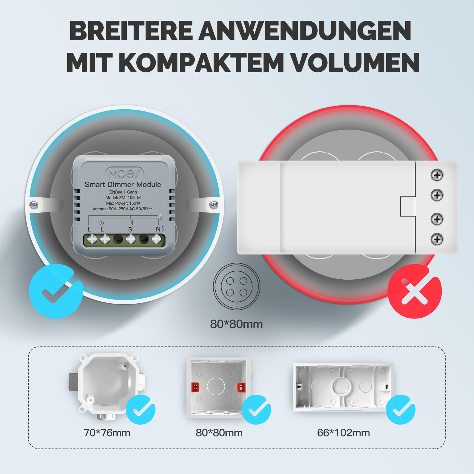 MOES Mini ZigBee LED Dimmer Switch Module - Smart In-Wall Dimmer for Alexa & Google Home, Requires MOES ZigBee Hub, 1 Gang - Perfect for Home Automation & Smart Lighting Control
