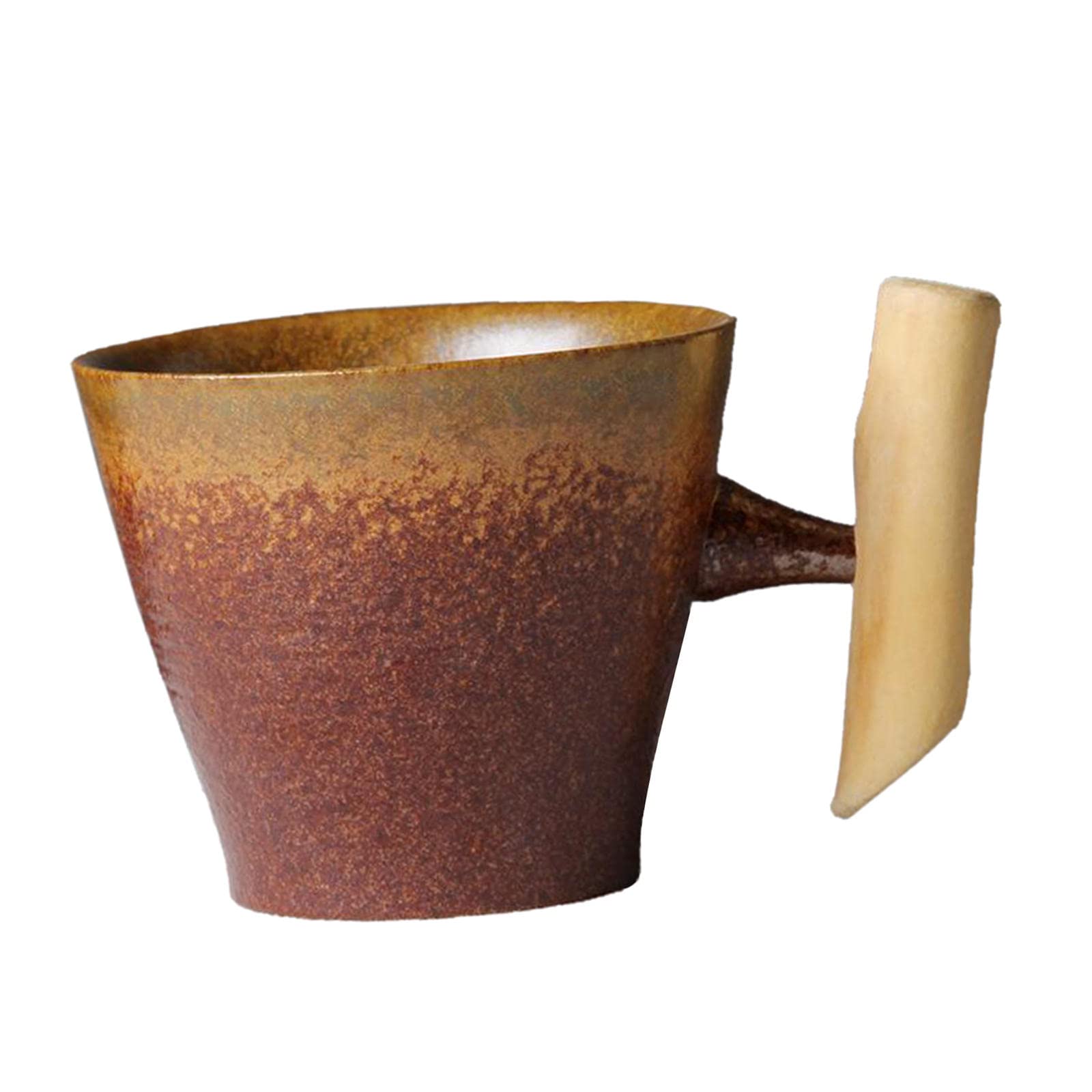 Rust Glaze Ceramic Coffee Mug with Wood Handle - 300ml Tea Cup for Coffee, Tea, Beer & Milk - Perfect for Home, Office & Gifts
