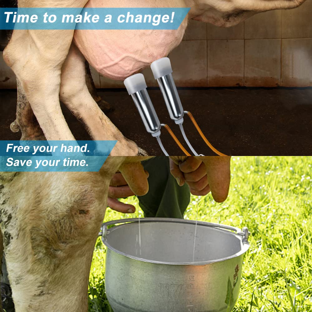 Electric Milking Machine for Goats & Cows - 3L/7L/14L Portable Pulsation Vacuum Pump Milker with Stainless Steel Bucket - Livestock Dairy Equipment for Small Farms & Homesteads (Cow 3L) - Perfect for Efficient & Hygienic Milking at Home or Barn