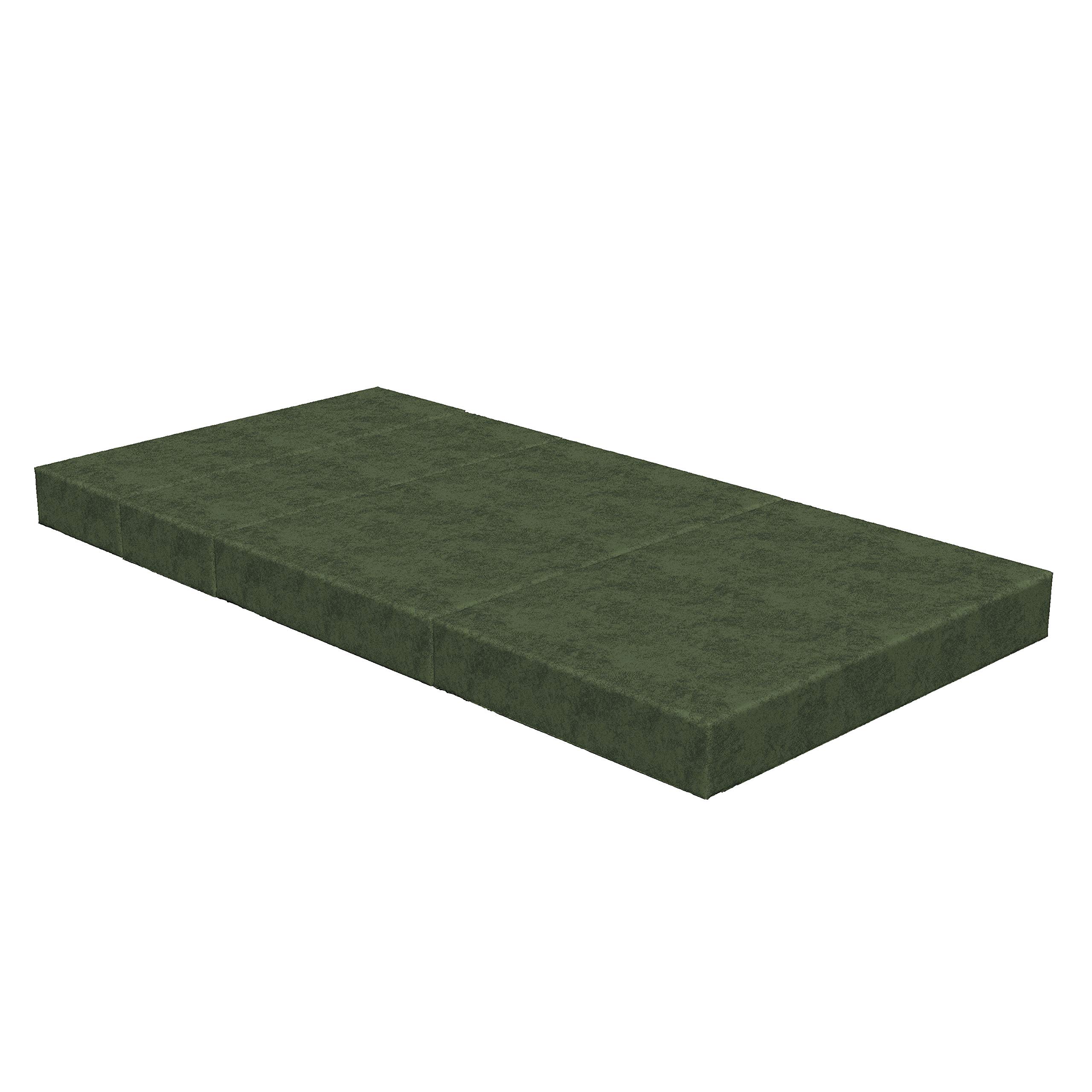 Ambesonne Faux Suede Foldable Mattress - Queen Size Digital Printed Portable Futon Mat, Lightweight Sleeping Pad for Guest Bed, Camping & Dorm Use - Olive Green | Perfect for Spare Bedroom, Travel & Outdoor Adventures