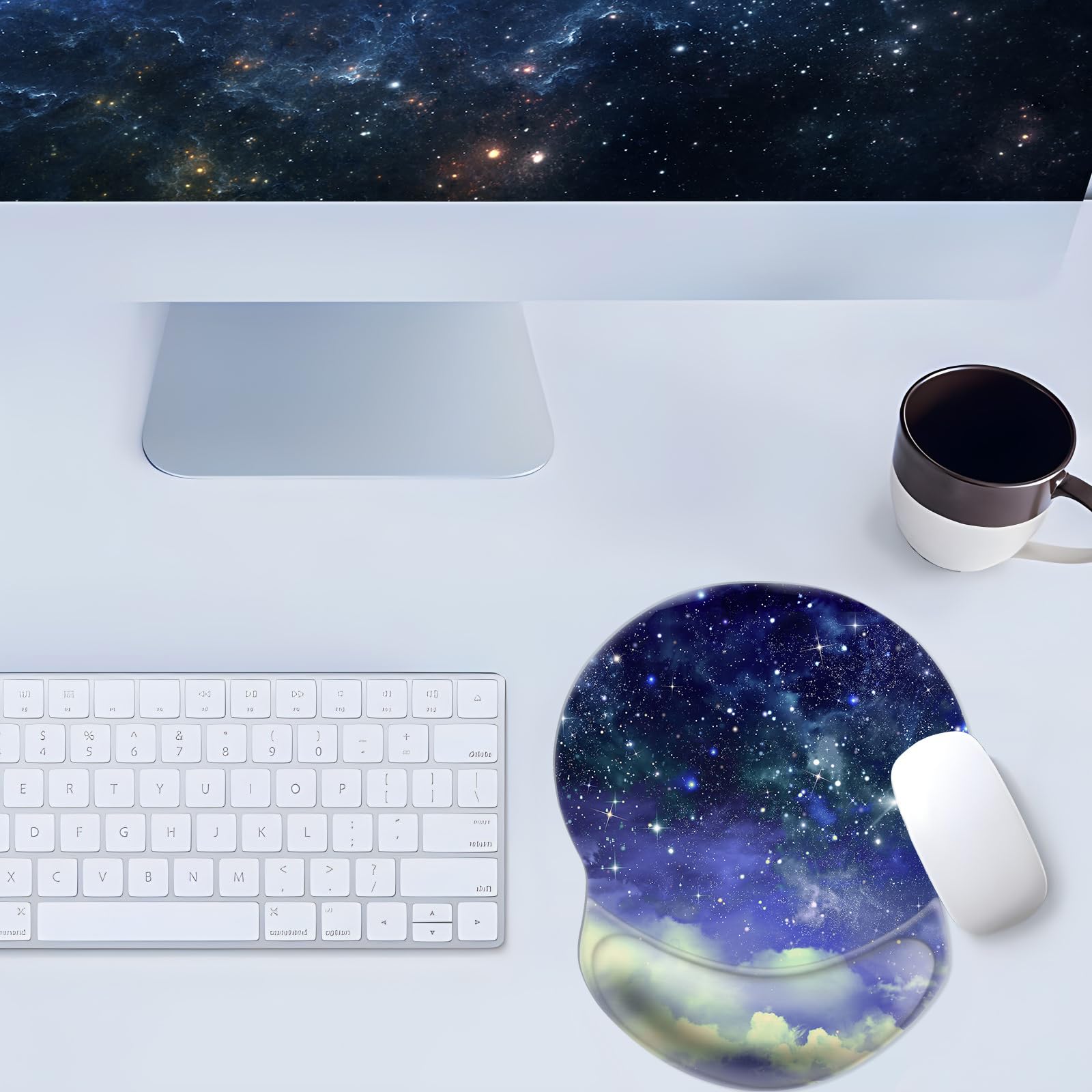 Ergonomic Non-Slip Mouse Pad with Gel Wrist Rest - 8.7 x 7.5 Inch Gaming & Office Wrist Support Pad for Computer, Laptop, PC - Comfortable for Long Hours of Work & Gaming (Galaxy Blue) - Perfect for Home Office, Workstation & Esports Setup