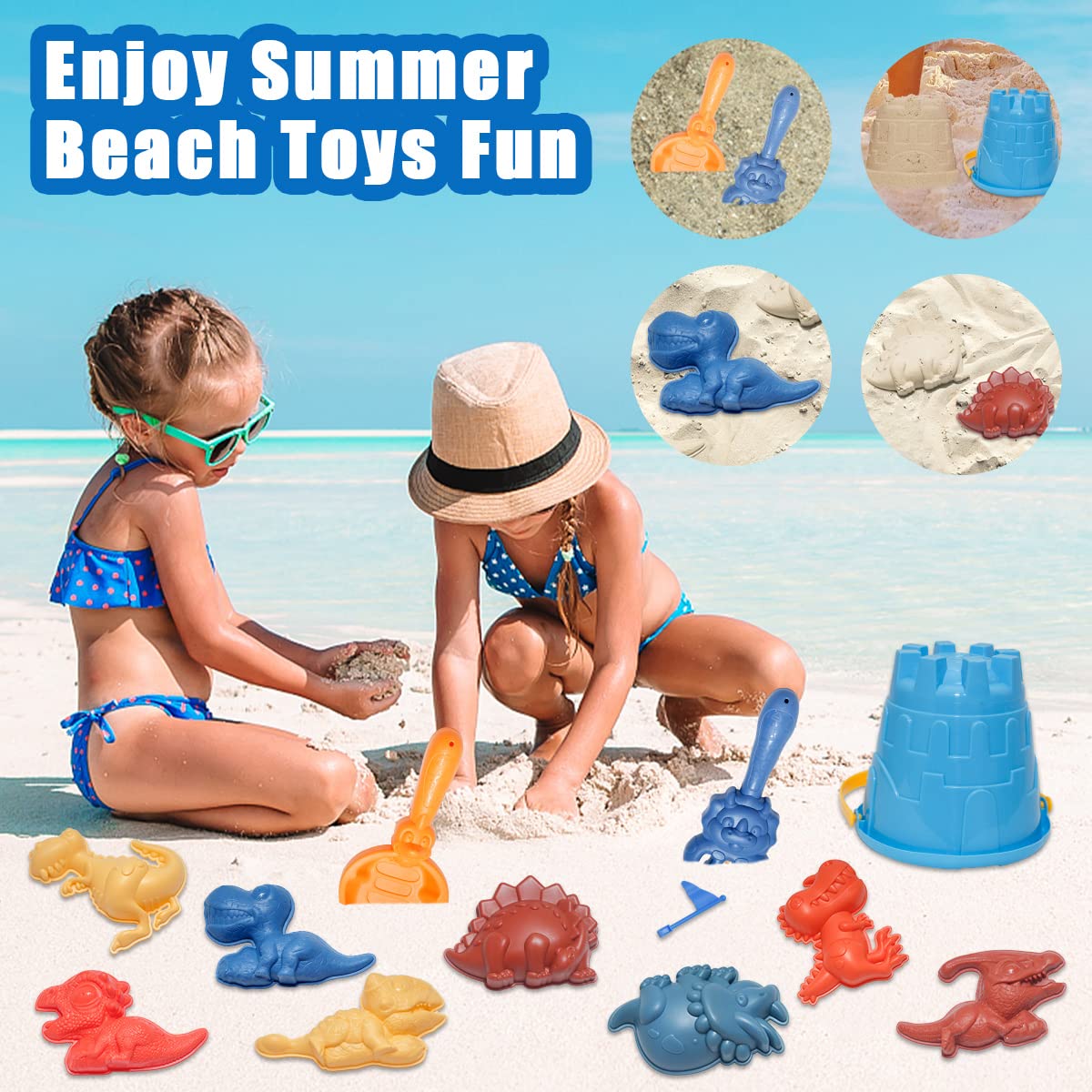 **Holady 21-Piece Kids Beach Sand Toys Set with Bucket, Shovel, Rakes, Flag & Dinosaur Molds - Outdoor Sandbox Toys for Boys & Girls Ages 3-10 - Perfect for Beach, Backyard & Sandcastle Fun**