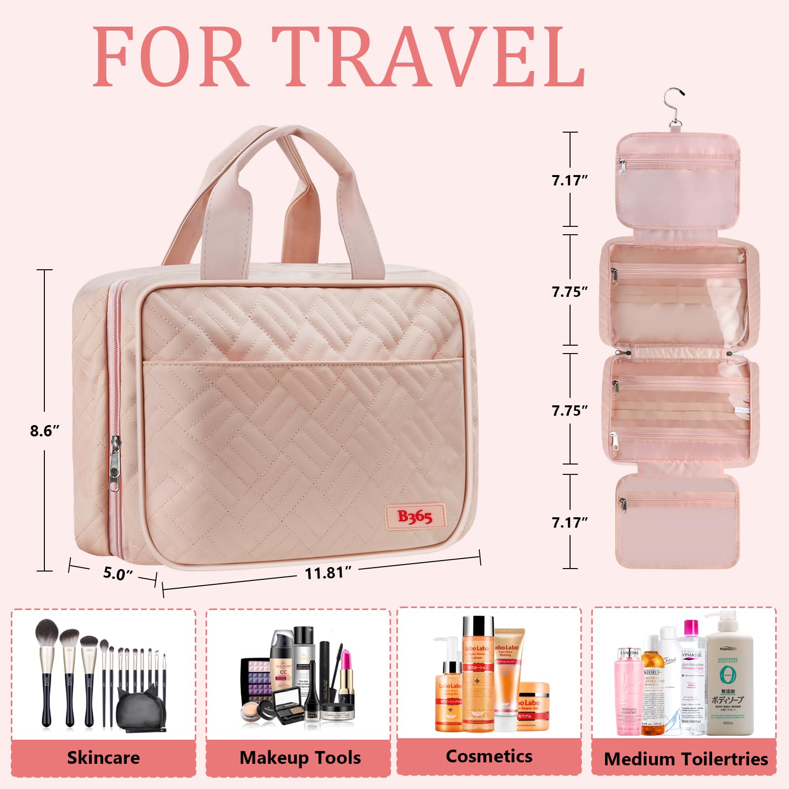 Waterproof Hanging Toiletry Bag for Women - Travel Makeup Organizer - Perfect Gift for Travelers
