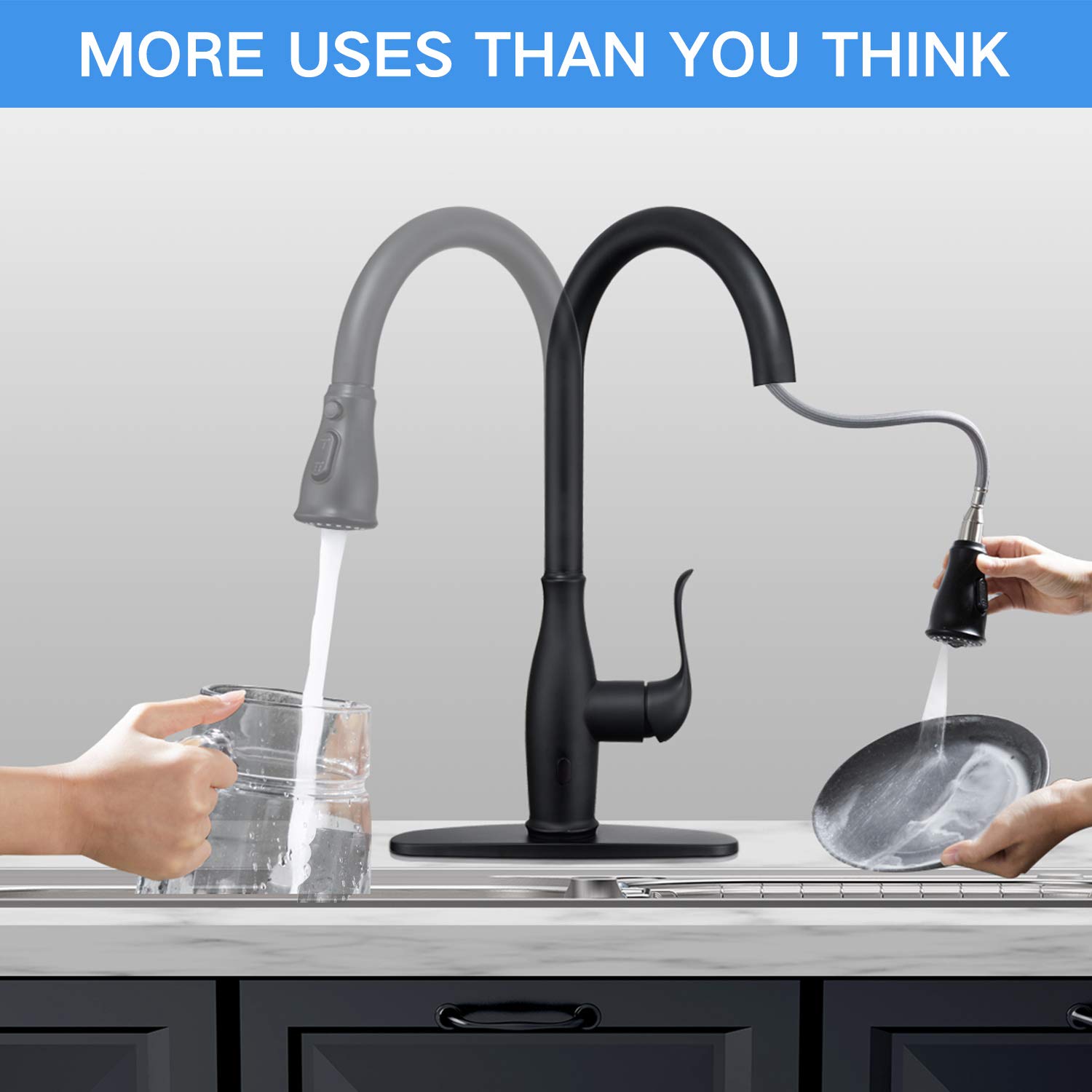Touchless Kitchen Faucet with Pull Down Sprayer - Motion Sensor Single Handle High Arc Faucet, 360° Swivel & 3 Spray Modes, Matte Black Stainless Steel for Modern Kitchen, Perfect for Cooking, Washing Dishes and Hands-Free Cleaning