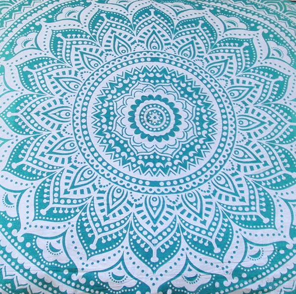Large Square Floor Pillow Cover - Cotton Mandala Cushion with Zipper for Home Decor & Pet Bed (35