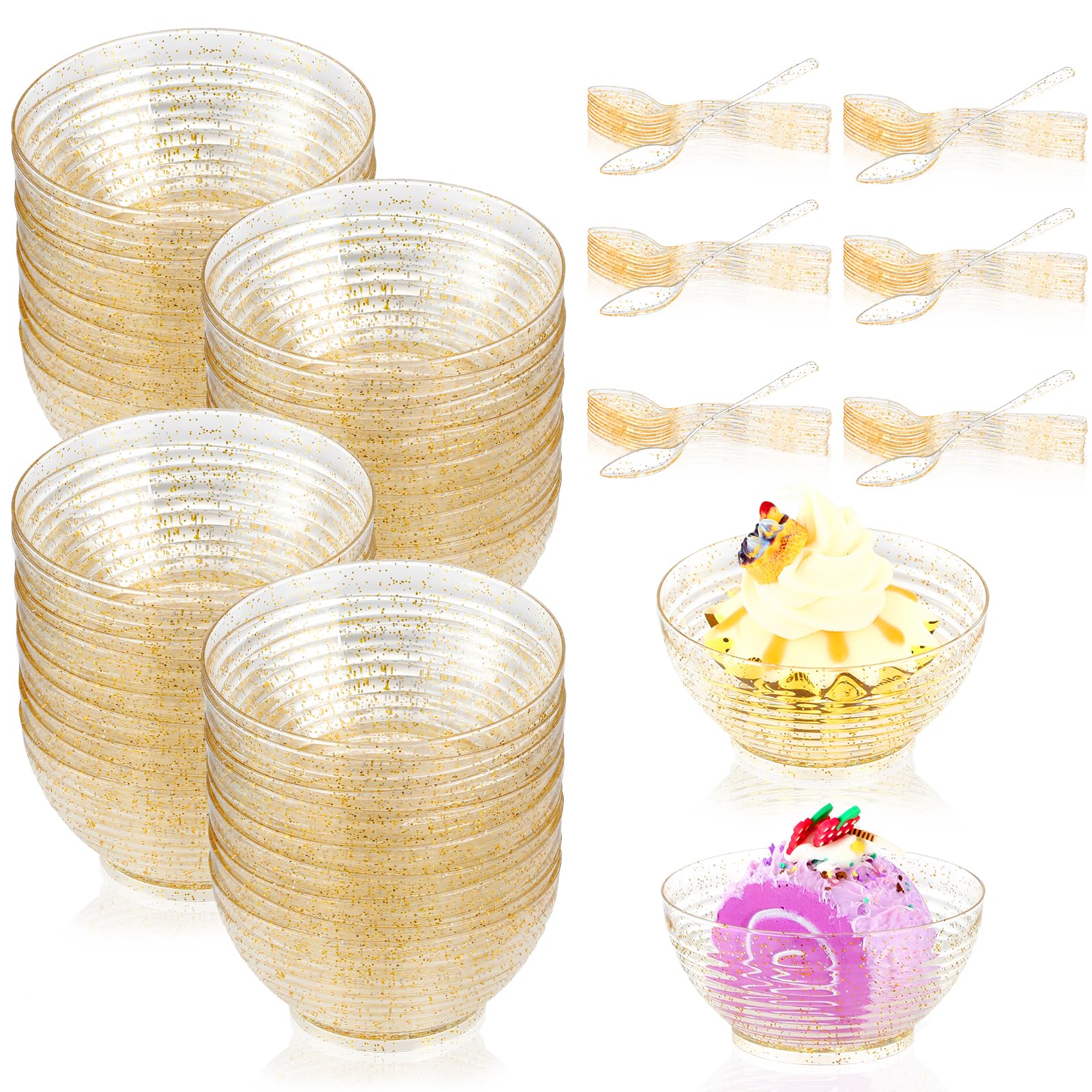 XUWAIDSGN 100-Piece Gold Mini Appetizer Plates Set - Elegant Tear Drop & Square Dessert Plates with Forks & Spoons - Perfect for Party Serving, Weddings, Birthdays & Chocolate Displays (Classic Gold)