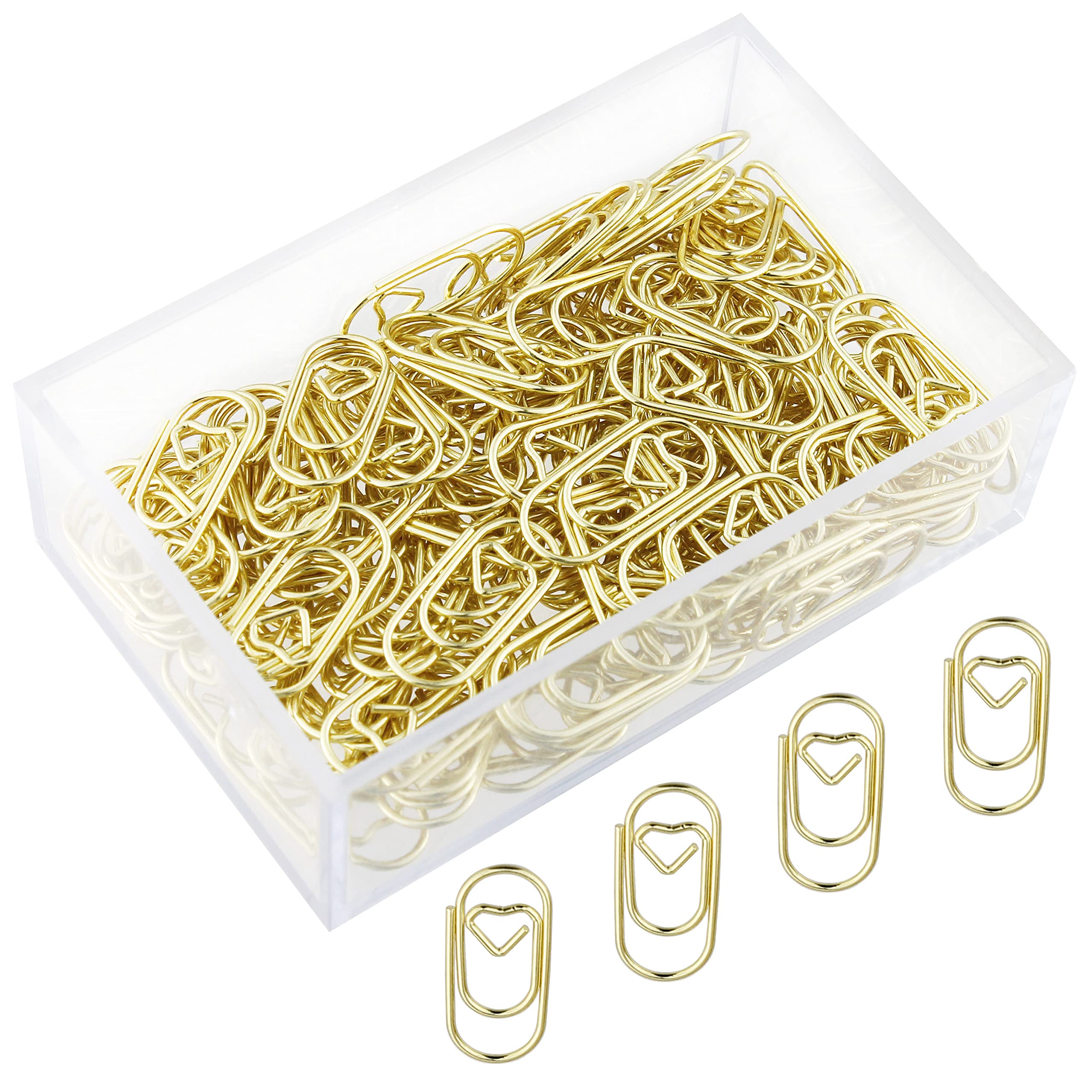 200 Pcs Gold Heart Shaped Paper Clips - Smooth Finish Mini Office Supplies, Non-Skid Stainless Steel Cute Paperclips for School, Office & Crafting - Perfect for Scrapbooking, Note-Taking & Gift Wrapping