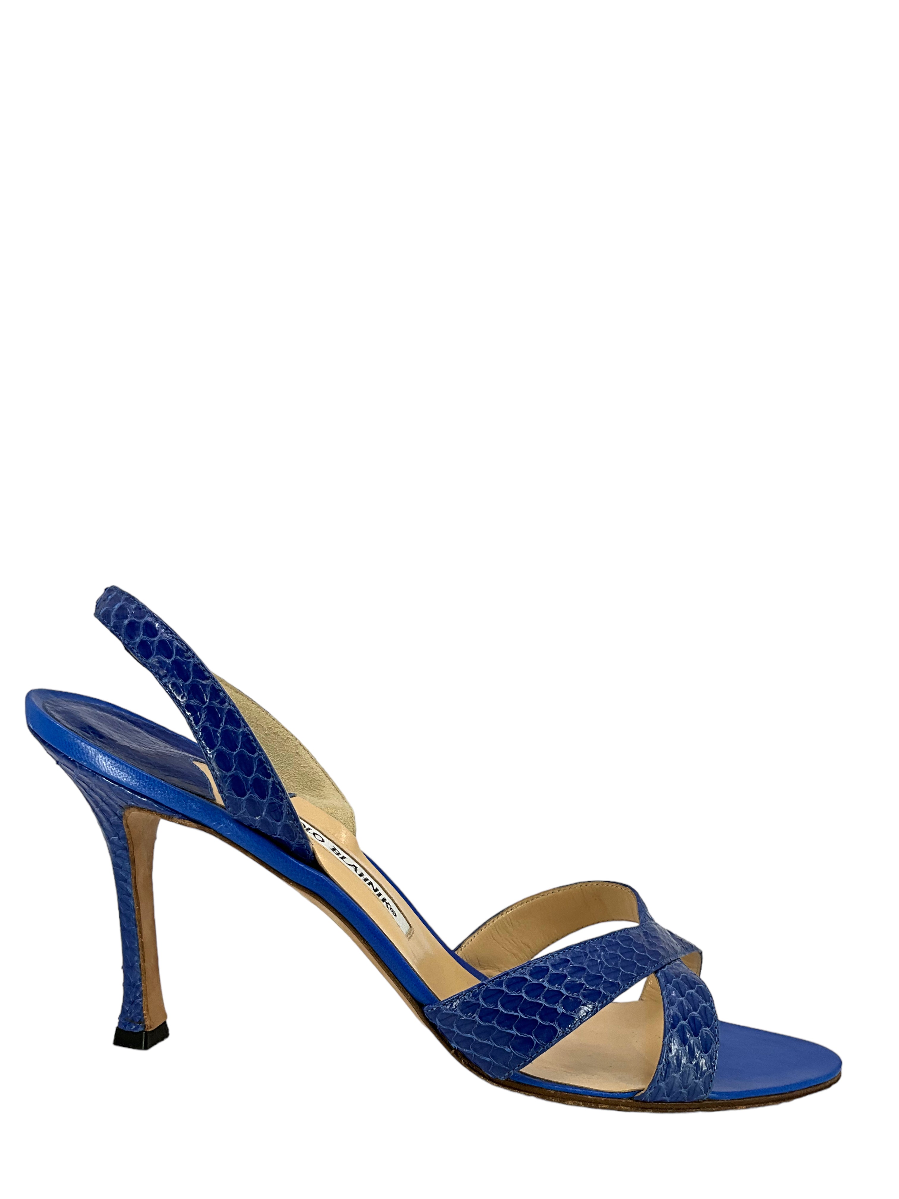 Manolo Blahnik Women's Strappy Snakeskin Sandals Size 9 - Luxury Designer Heels for Weddings, Parties & Evening Events