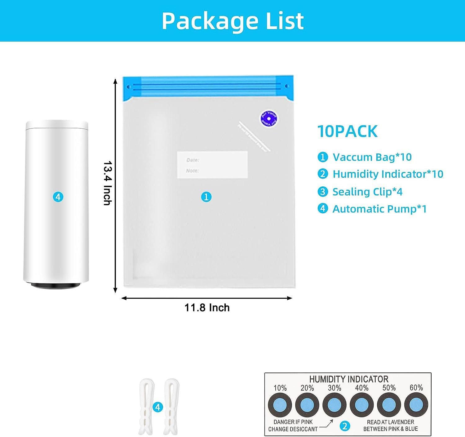 Premium 3D Printing Filament Storage Bags Vacuum Kit - 10Pcs Moisture-Proof Vacuum Sealed Bags with Auto Pump & Clips for PLA, ABS Filament - Ideal for 3D Printer Filament Dry Storage & Organization