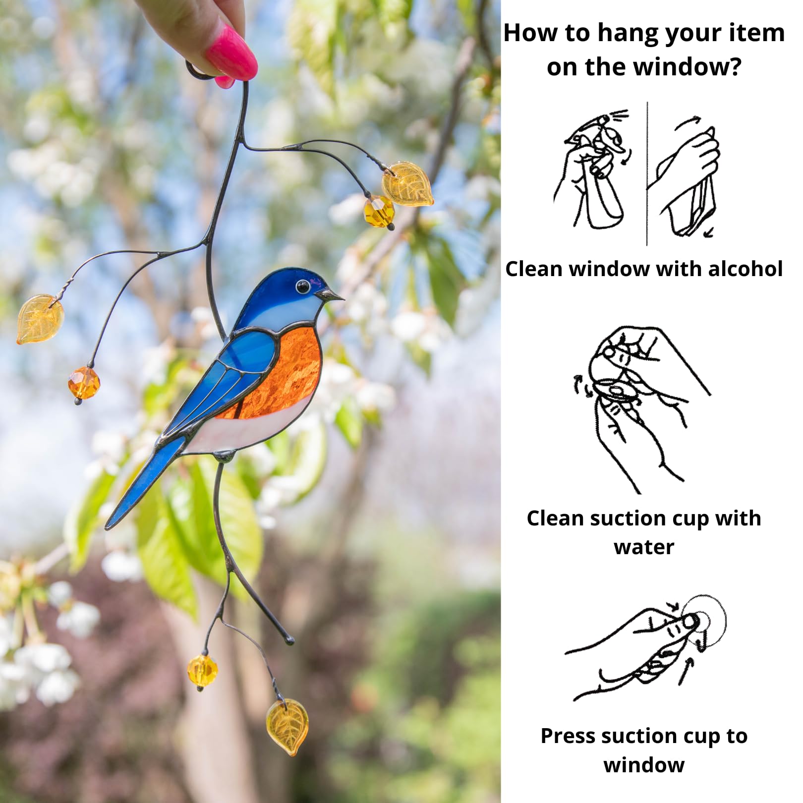 Handmade Bluebird Stained Glass Suncatcher - Genuine Glass Window Hanging for Home Decor, Unique Indoor Ornament & Outdoor Garden Decoration | Perfect for Living Room, Bedroom, Patio & Gift Giving