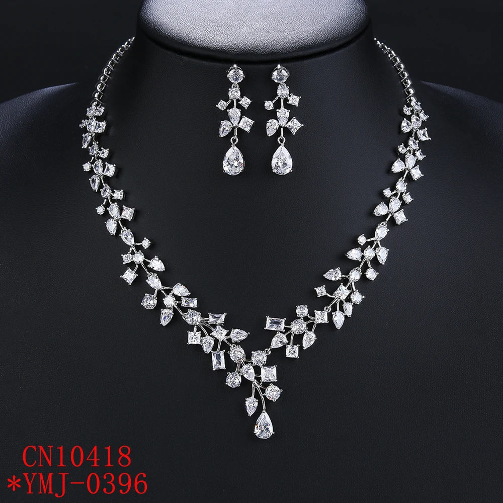 Elegant CZ Necklace and Earrings Jewelry Set for Women - Bridal Wedding Party Accessories - European Style Crystal Jewelry - Perfect for Prom, Evening Dresses & Special Occasions