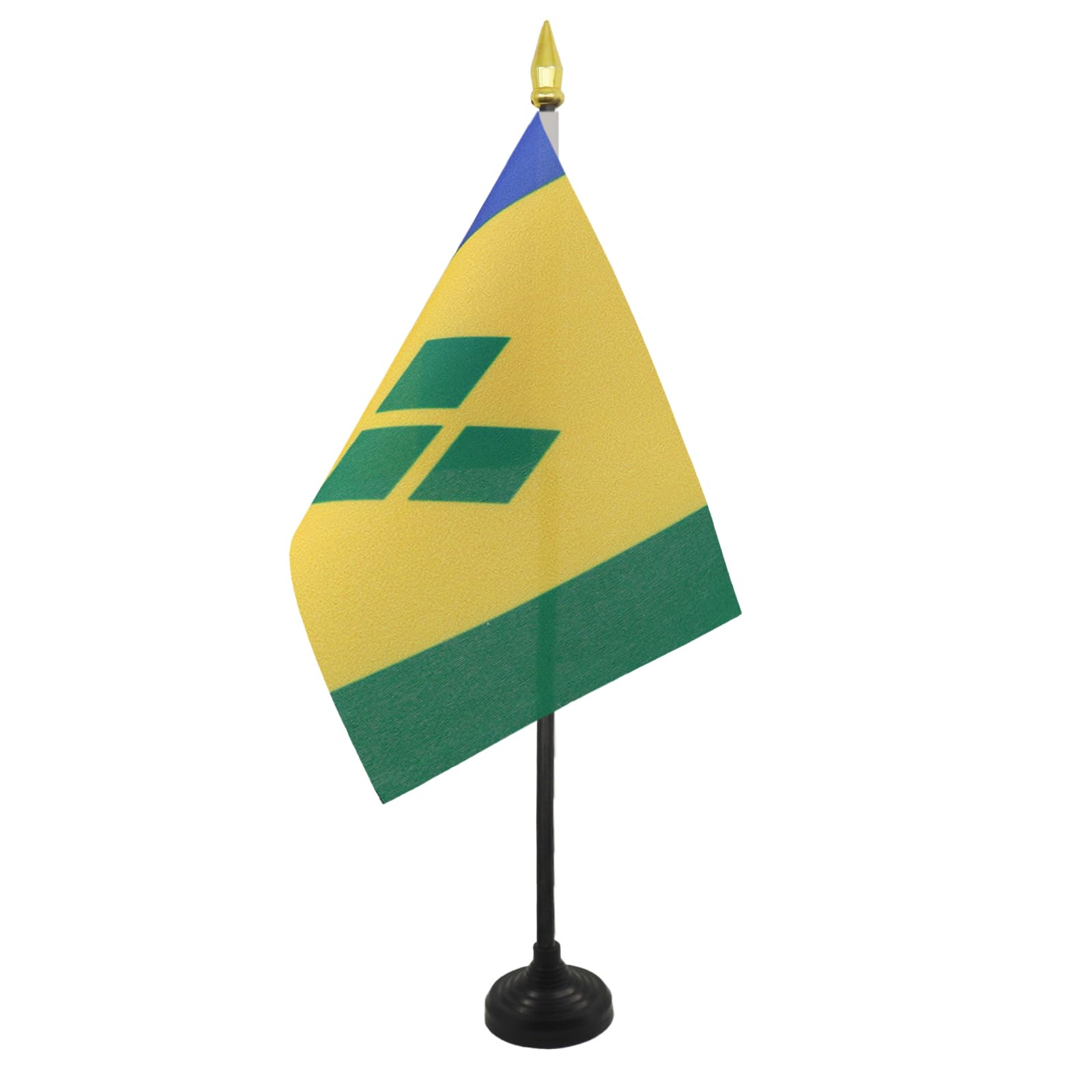 AZ FLAG - Saint Vincent Mini Desk Flag 4'' x 6'' (15 x 10 cm) - 100% Polyester Office Banner with 10'' Golden Spear Pole - Perfect for Home, Office Decor & International Events