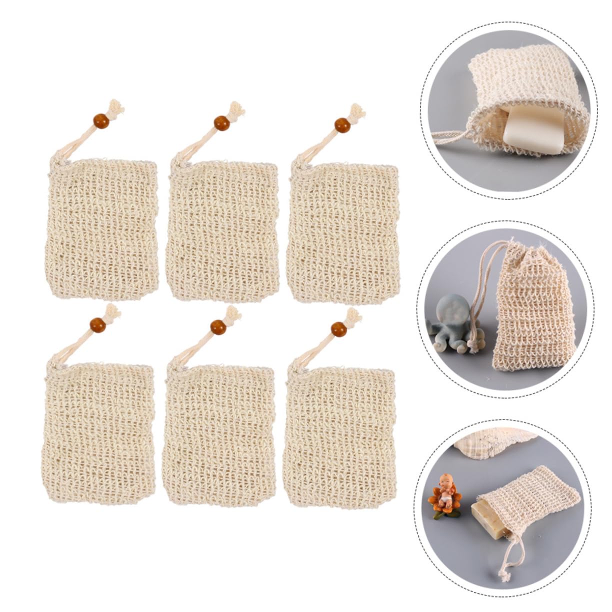 6-Pack Soap Bags for Bathroom - Hanging Soap Holder with Foaming Net, Perfect for Handmade & Facial Soap (Ideal for Travel, Shower & Spa Use)