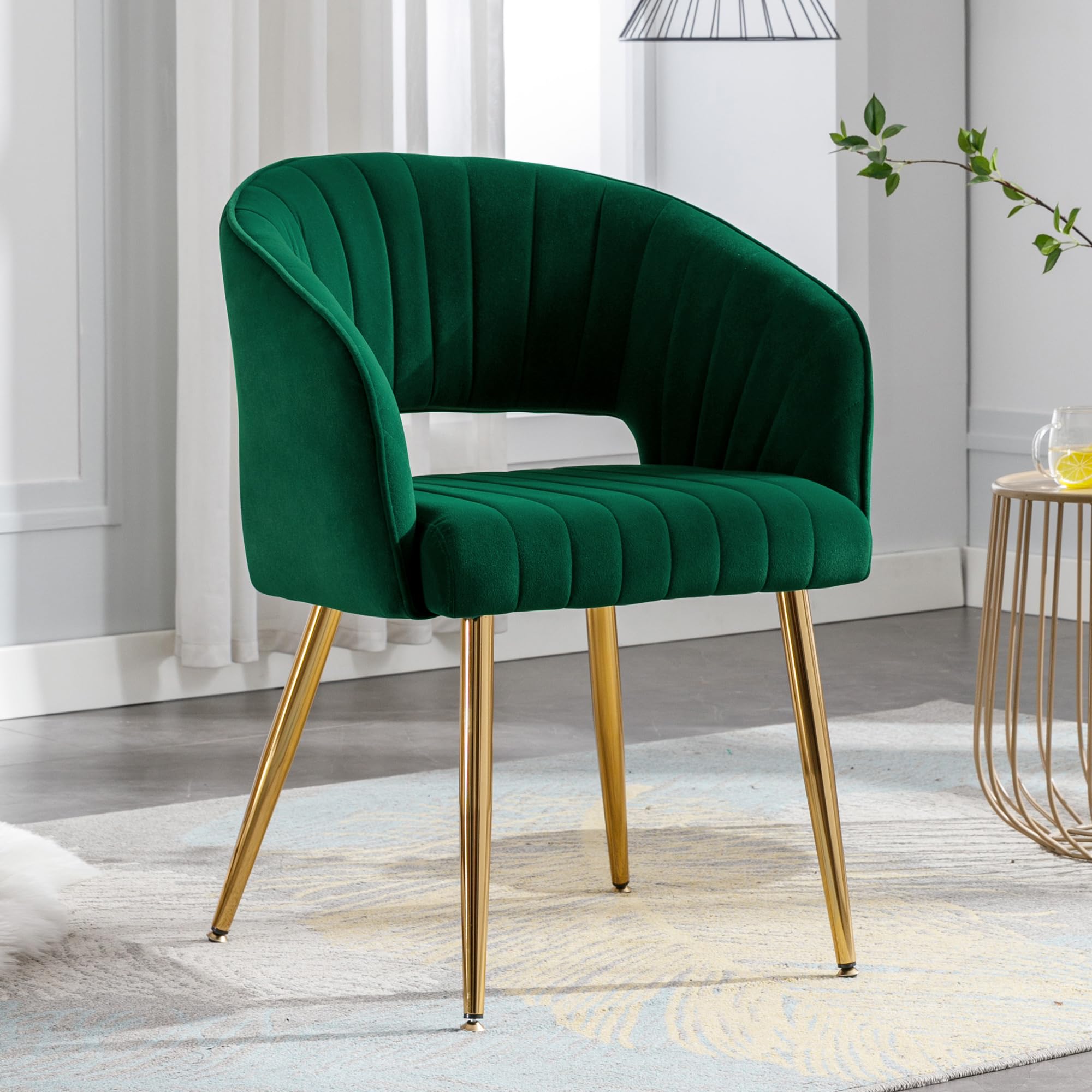 Velvet Desk Chair with Gold Legs - Modern Tufted Home Office Chair for Women, Ergonomic Computer Task Stool, Accent Armchair for Study & Living Room (Green) | Perfect for Remote Work, Gaming & Relaxation