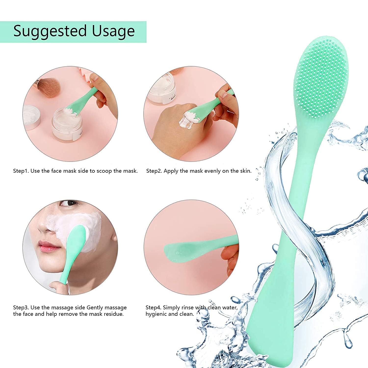 BIRZAR Silicone Face Mask Applicator & Lip Cleansing Brush - Ultra Soft Hygienic Silicone Bristles for Gentle Exfoliation - Multi Color (1 Pack) - Perfect for Skincare Routine & Makeup Removal