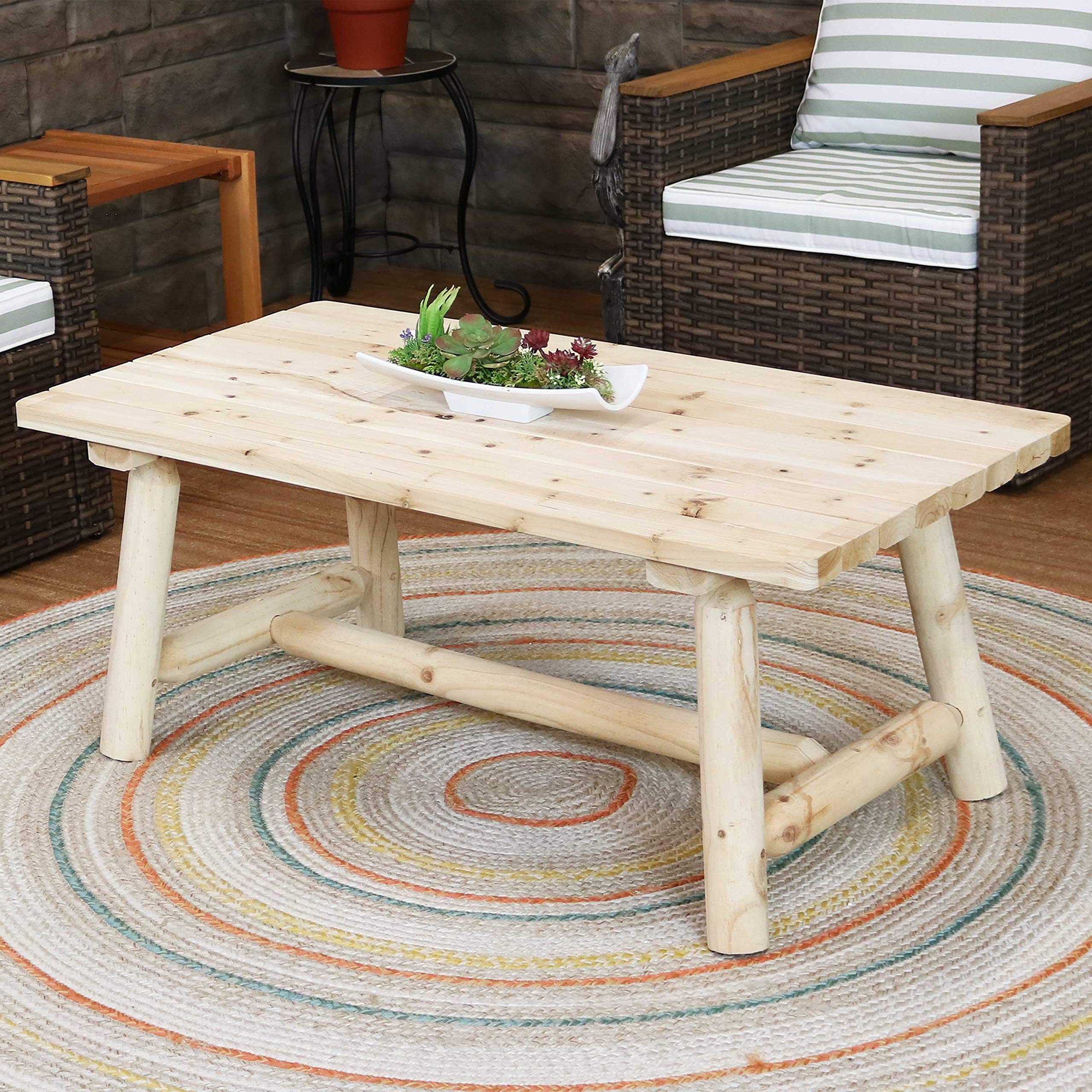 Rustic Unfinished Wood Coffee Table 41 Inch - Sunnydaze Farmhouse Style for Living Room, Cabin & Home Decor - Perfect for Cozy Gatherings & Relaxing Evenings