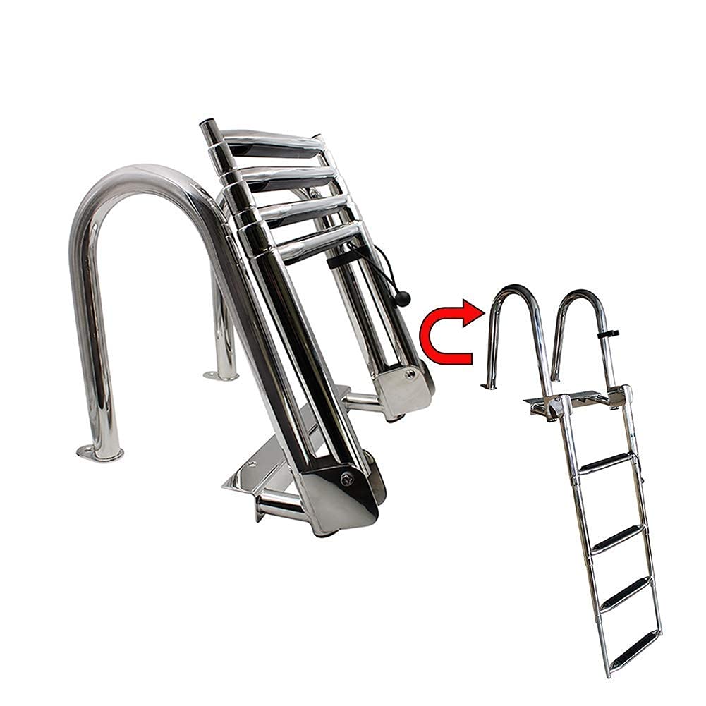 Premium Stainless Steel 4-Step Telescopic Boat Ladder for Pontoon, Marine Yacht & Swimming Pool | Heavy Duty, Easy to Install | Perfect for Water Sports, Fishing & Pool Access