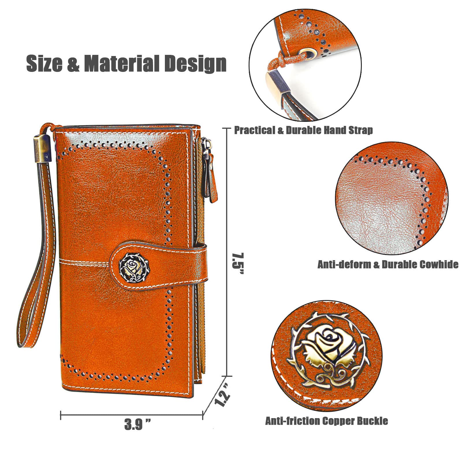 Genuine Leather RFID Blocking Women's Wallet with Large Capacity - Credit Card Holder & Phone Case Clutch Bag for Ladies (Orange, Classic) | Perfect for Travel, Shopping, and Everyday Use