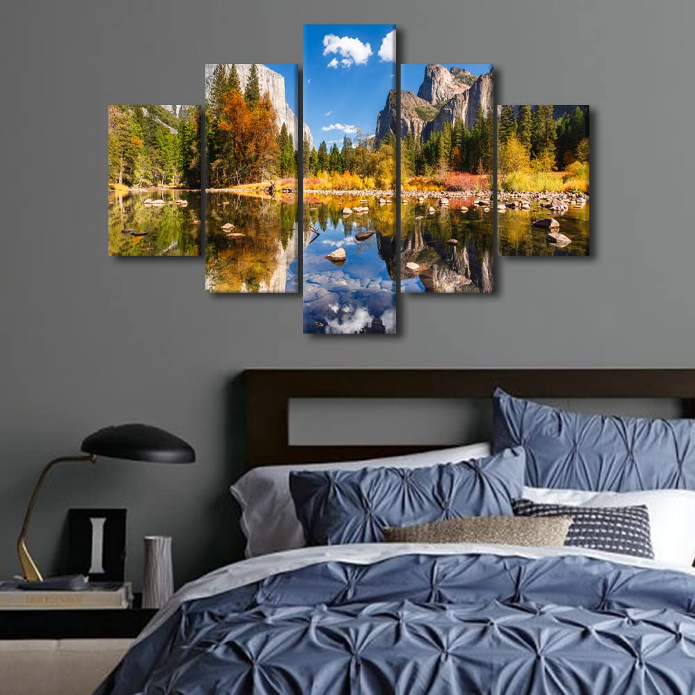 Yosemite Valley Canvas Wall Art - 5-Piece Set of Yosemite Village Elevation Posters, Framed & Ready to Hang (60