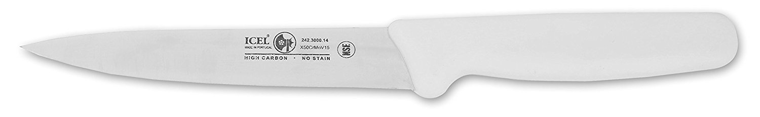 Icel 5.5-Inch Stiff Wide Blade Boning Knife - Extra Wide Straight Blade with White Handle - Perfect for Butchering, Meat Trimming & Kitchen Prep