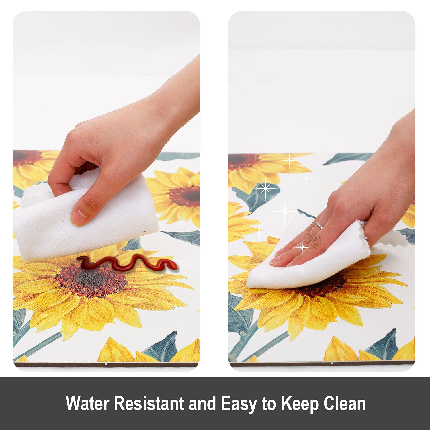 Sunflower Kitchen Rugs Set of 2 - Non Slip PVC Floor Mats for Comfortable Standing in Kitchen & Entryway Decor