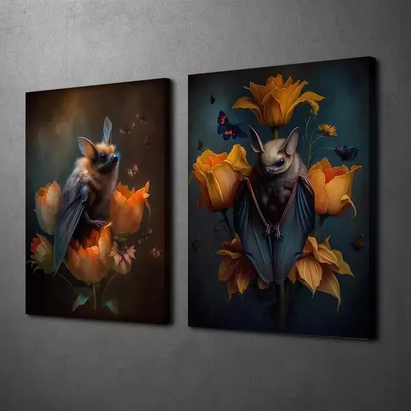2PCS Dark Bats Canvas Wall Art - 50x75cm Framed Gothic Decor Prints | High Quality Australian Made Ready-to-Hang Paintings for Living Room, Bedroom & Office Decor