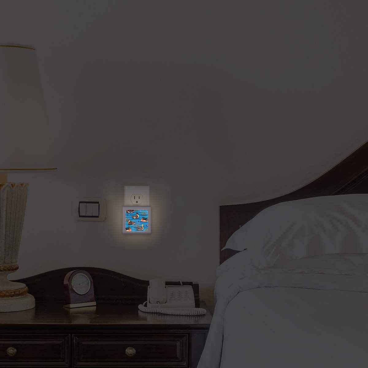 Dimmable LED Night Light with Auto On/Off Sensor, Adjustable Brightness & Warm White Light for Bathroom, Hallway, Nursery & Bedrooms - Ducks II Design by Dan Morris | Perfect for Kids' Rooms, Stairways & Nighttime Safety