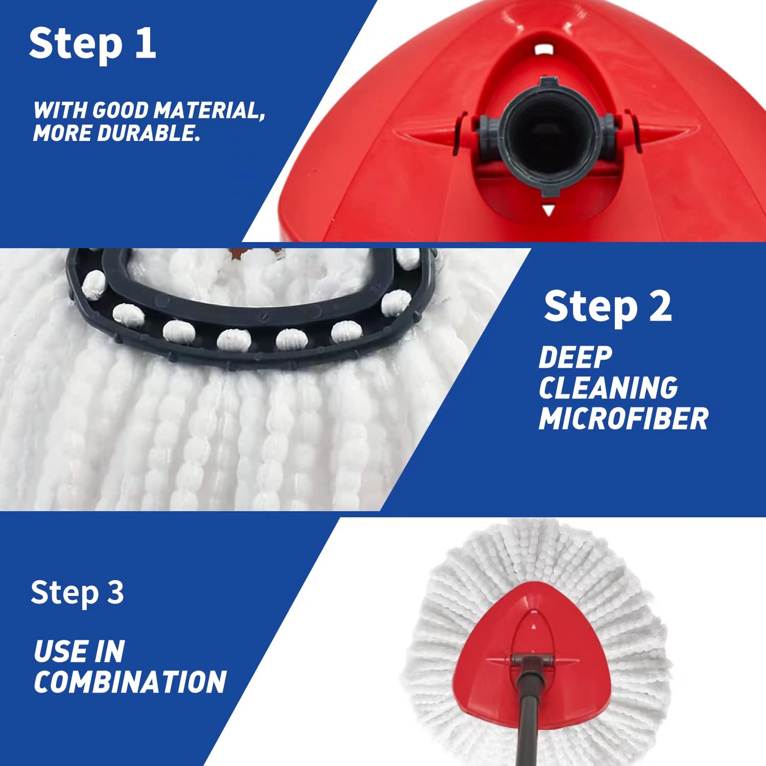 6 Pack Spin Mop Replacement Heads - Microfiber Triangle Mop Refills Compatible with O-Cedar Easy Wring (6 Heads + 1 Base) - Perfect for Hardwood Floors, Tile, and Kitchen Cleaning