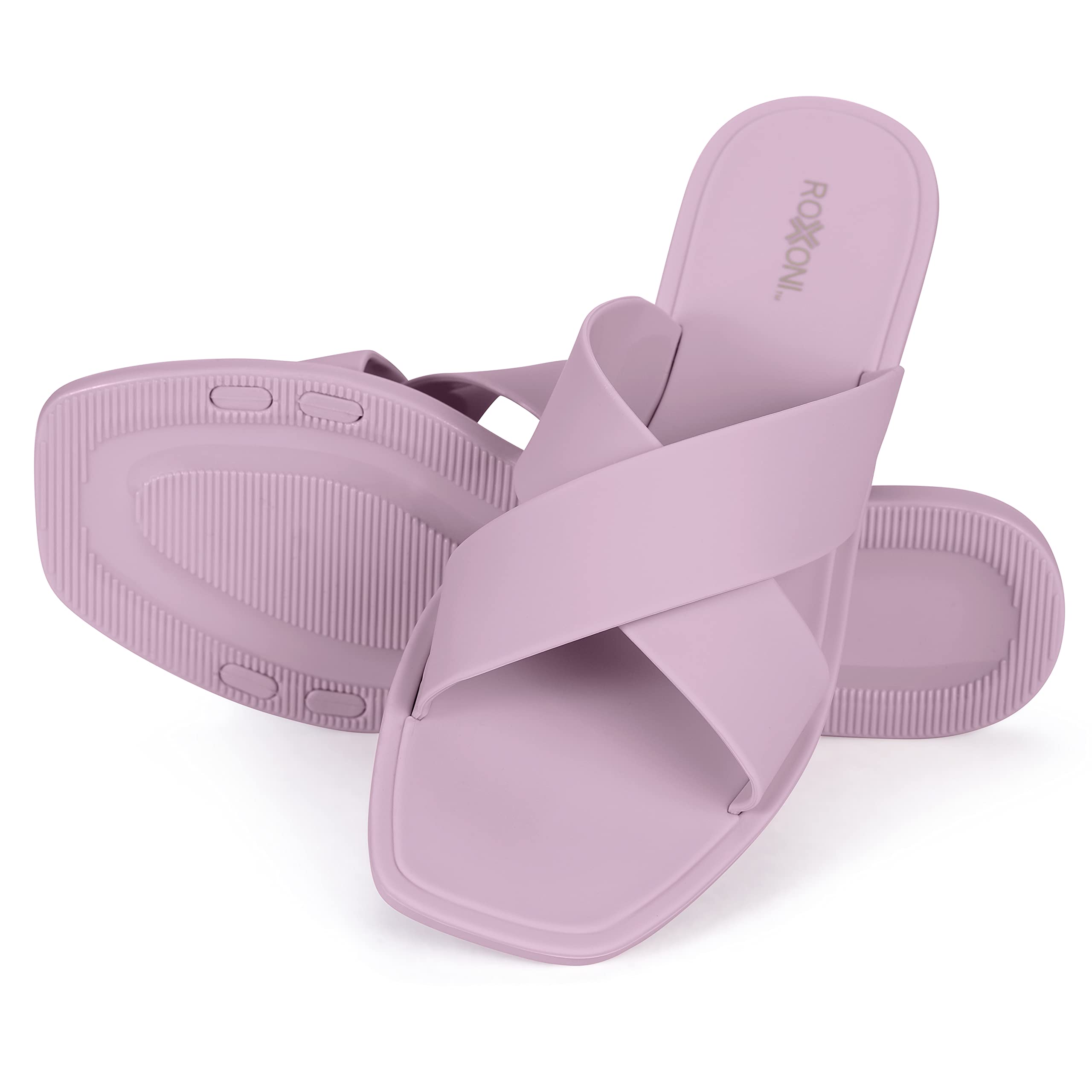 Roxoni Women's Quick-Drying Criss Cross Shower Slippers - Non-Slip Bathroom Pool Sandals for Indoor & Outdoor Use - Perfect for Spa, Beach, and Home Comfort
