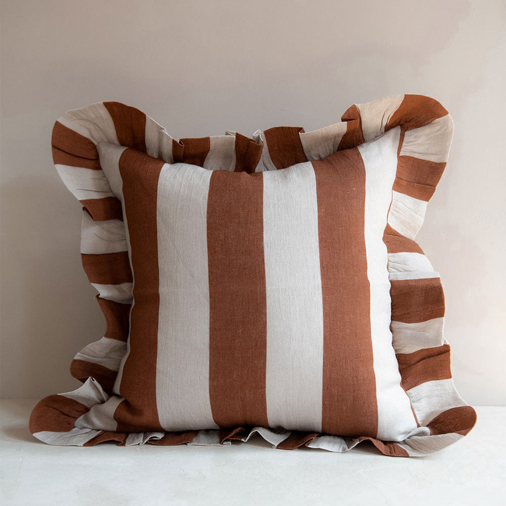 Premium Linen Pillow Cover - Cinnamon Stripe Design - Breathable & Soft for Bedroom, Living Room & Sofa Decor