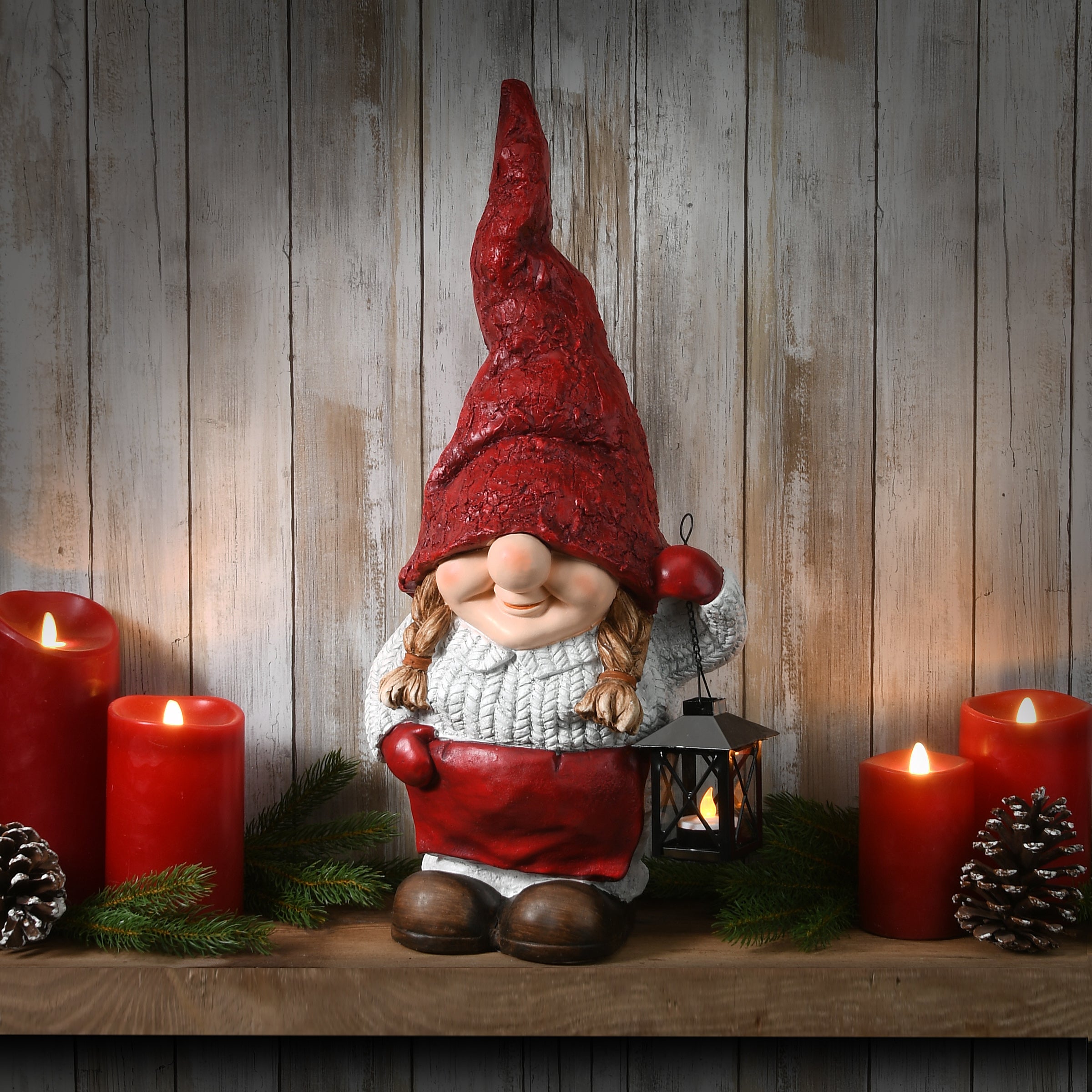 22 Inch Female Gnome Candle Holder - Garden Decor, Home Decoration, Perfect for Outdoor Patio, Indoor Fireplace, and Holiday Gift Giving