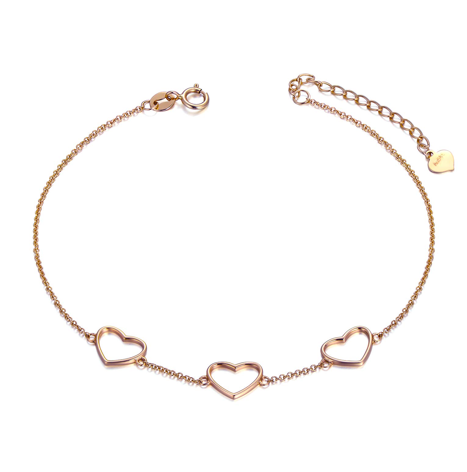 14K Real Gold Heart Anklet for Women - Adjustable 8.4