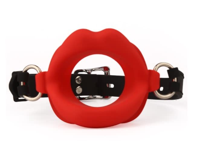 Premium Silicone O-Type Mouth Gag - Couple Sex Toy for Blowjob Training & BDSM Play (Red-Black) - Enhance Intimacy & Sensory Exploration in Bedroom Scenes