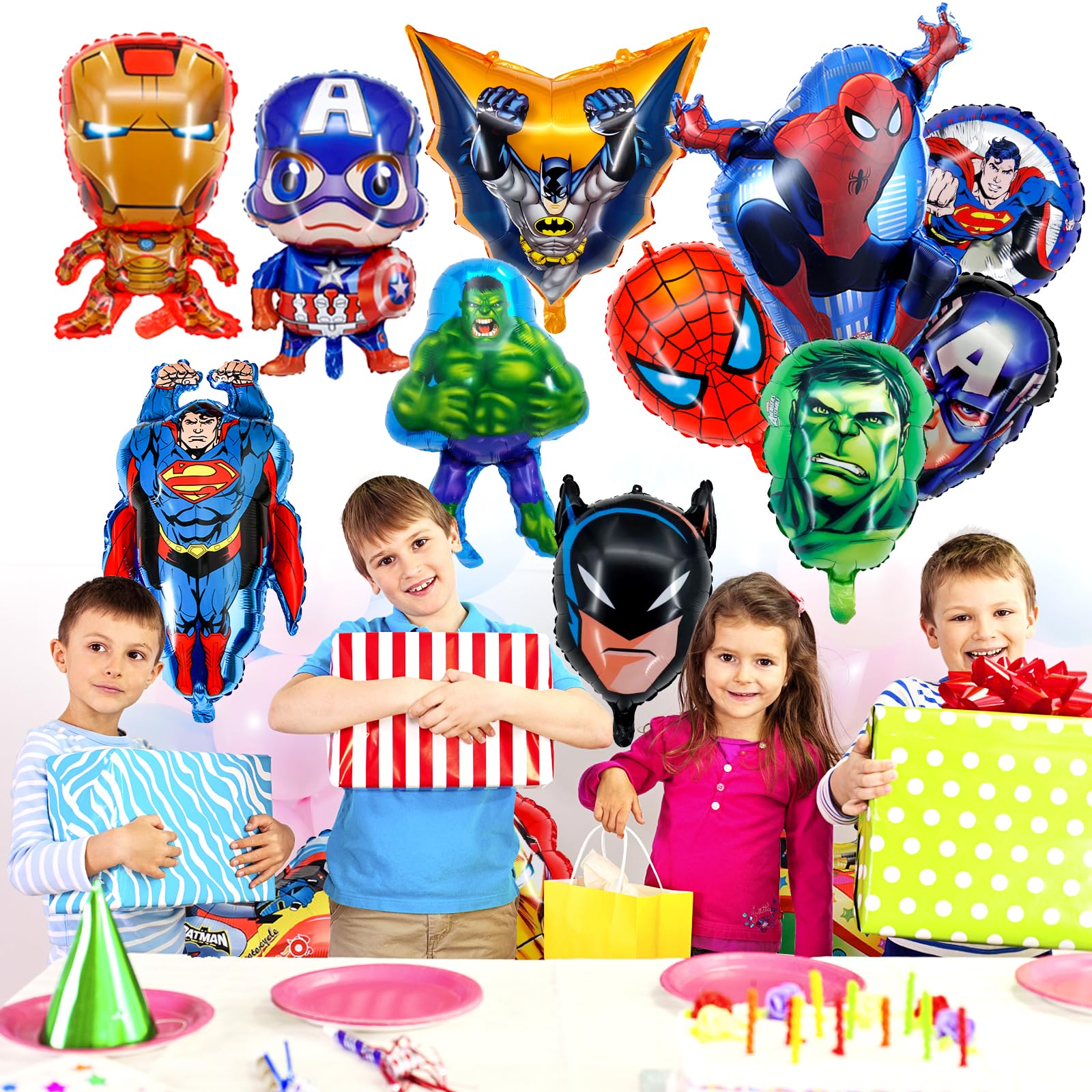 Superhero Aluminum Balloons Set - Superhero Birthday Party Decorations Kit with Foil Balloons for Superhero Themed Parties, Baby Showers & Room Decor - Perfect for Kids Birthday, Comic Con Events & Superhero Fan Gifts