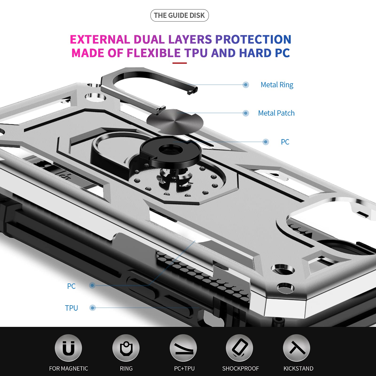 Military-Grade iPhone 12 Pro Max Case with Kickstand - 2 Pack Tempered Glass Screen Protector & Camera Lens Protector | Shockproof Protective Cover for Men & Women | Perfect for Outdoor, Travel & Daily Use (Silver)