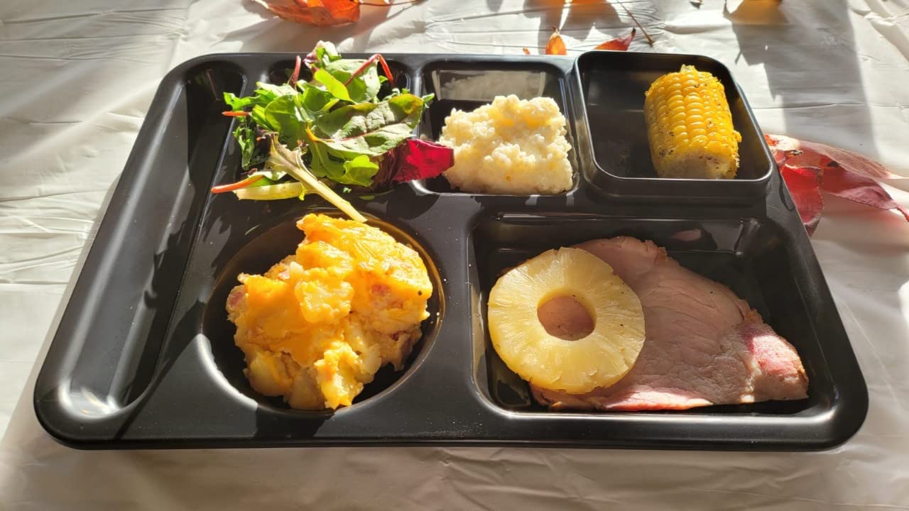 USA-Made Plastic Divided Plates for Adults & Kids - Durable School Lunch Trays, Toddler Meal Plates, Cafeteria & Fast Food Trays with Compartments (14x10 Inches) - Perfect for Home, School, and Restaurant Use