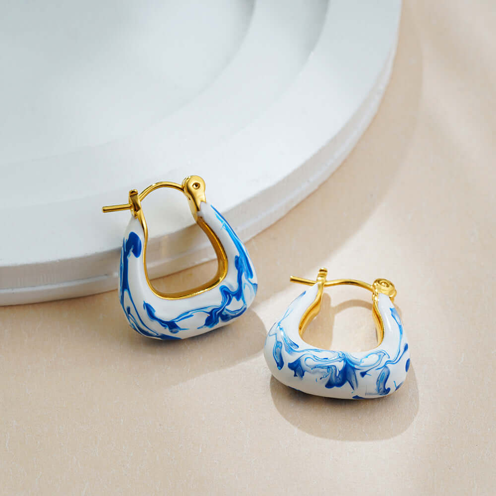 Elegant Porcelain Marble Hoop Earrings for Women - Trendy T225 Design | Perfect for Parties, Weddings & Everyday Wear
