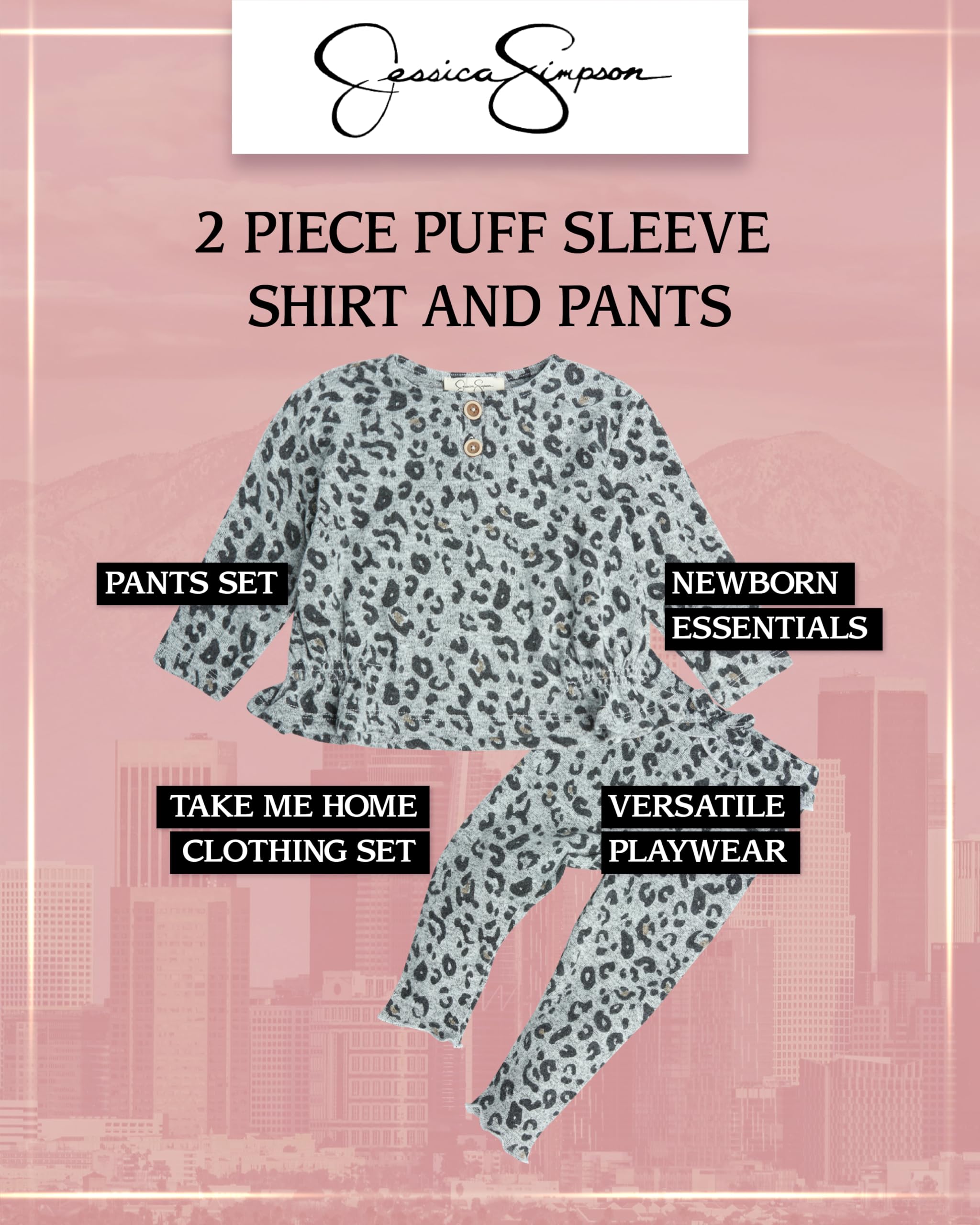Jessica Simpson Baby Girls' 2-Piece Winter Outfit Set - Long Sleeve Shirt & Pants | Trendy Infant Clothes for 0-24 Months | Perfect for Holiday Photos, Playdates & Cozy Winter Days