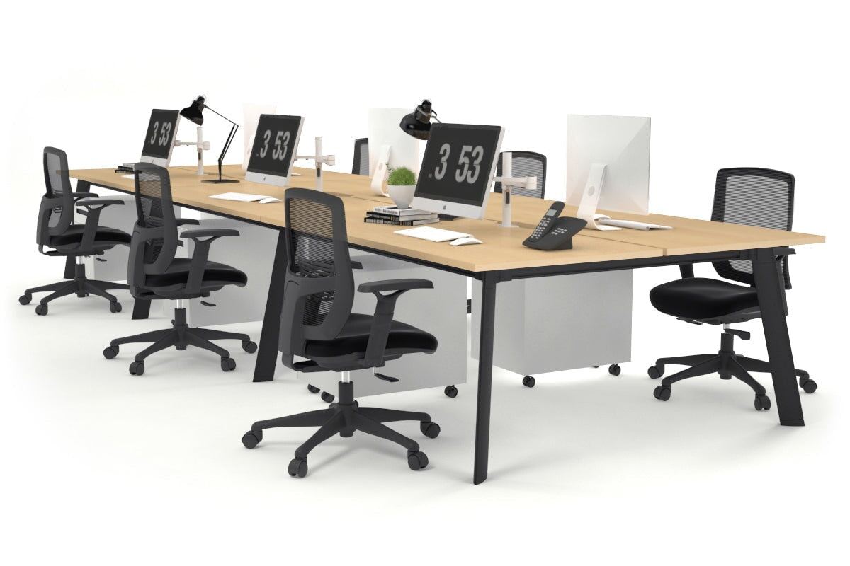 6-Person Black Frame Workstation with Cable Management - 1400L x 800W Office Desk for Team Collaboration & Open Workspaces