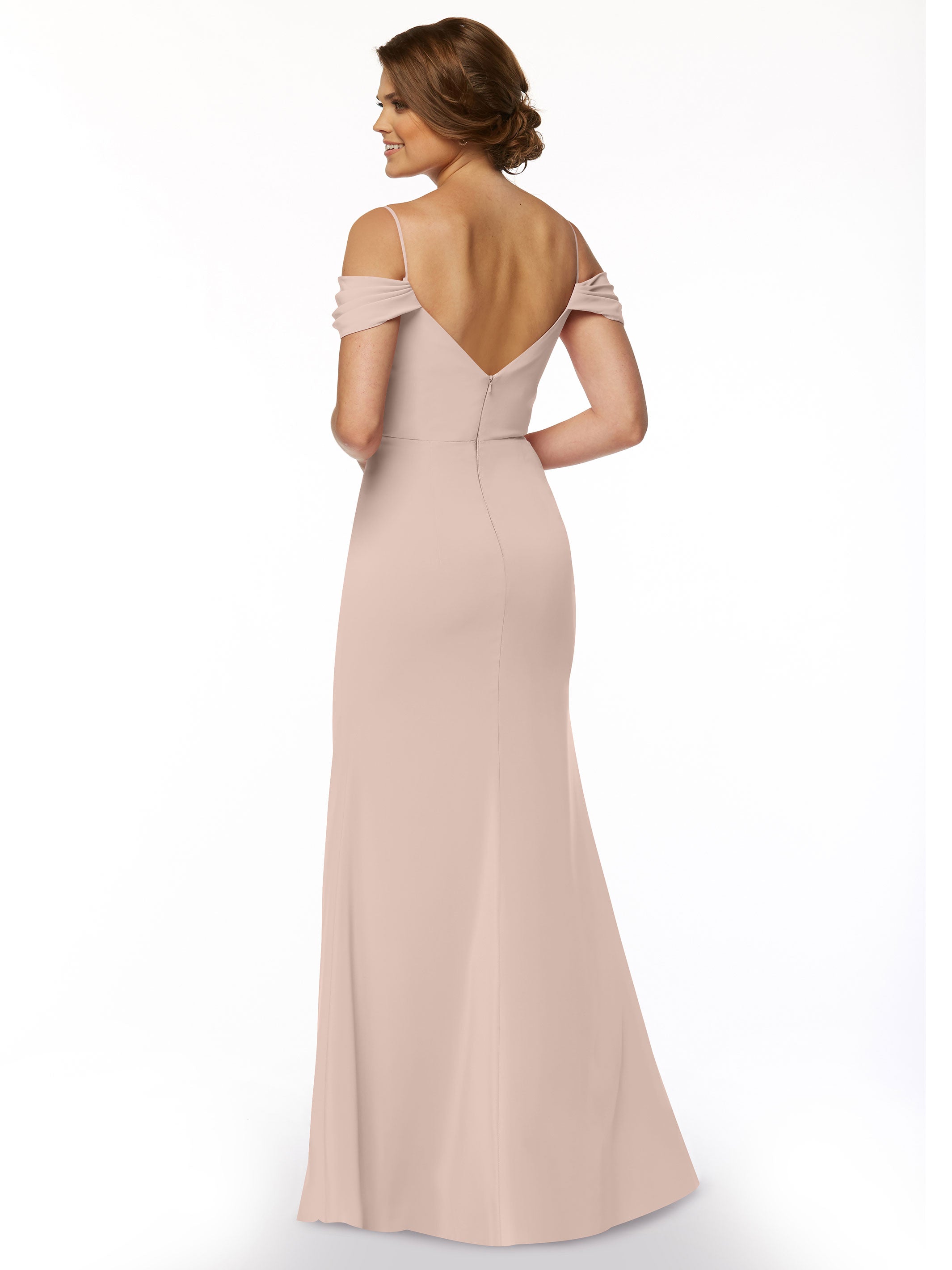 Elegant 83029 Stretch Chiffon Off-Shoulder Bridesmaid Dress with Thigh High Slit - Perfect for Weddings, Parties & Formal Events
