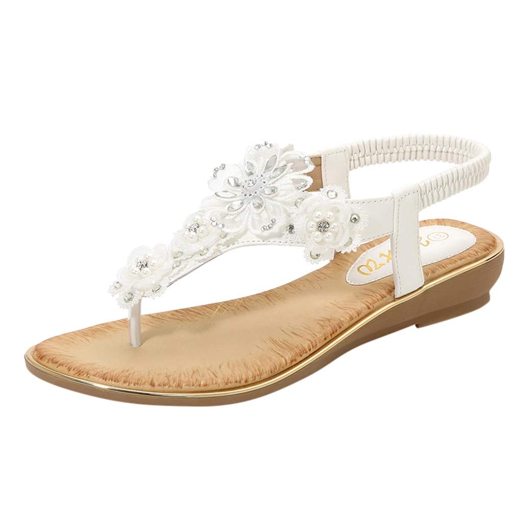 Women's Summer Floral Crystal Pearl Flip Flops - Elegant Dressy Sandals for Beach, Casual Wear & Outdoor Occasions