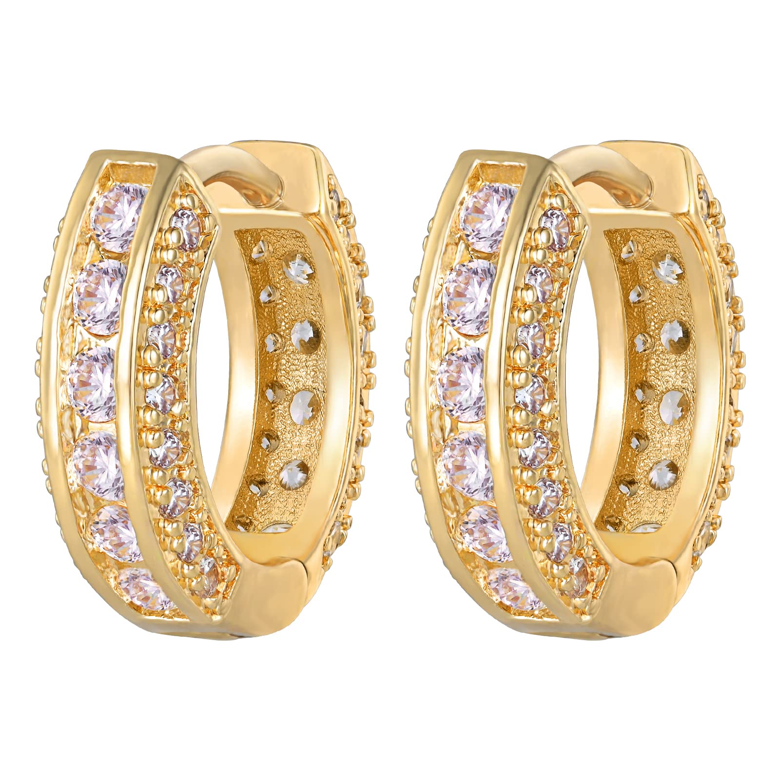 14K Gold Plated Diamond Hoop Earrings for Men - Iced Out Dangle Hoops with 5A CZ Stones | Hypoallergenic Hip Hop & Streetwear Jewelry | Perfect for Parties, Gifts and Everyday Wear