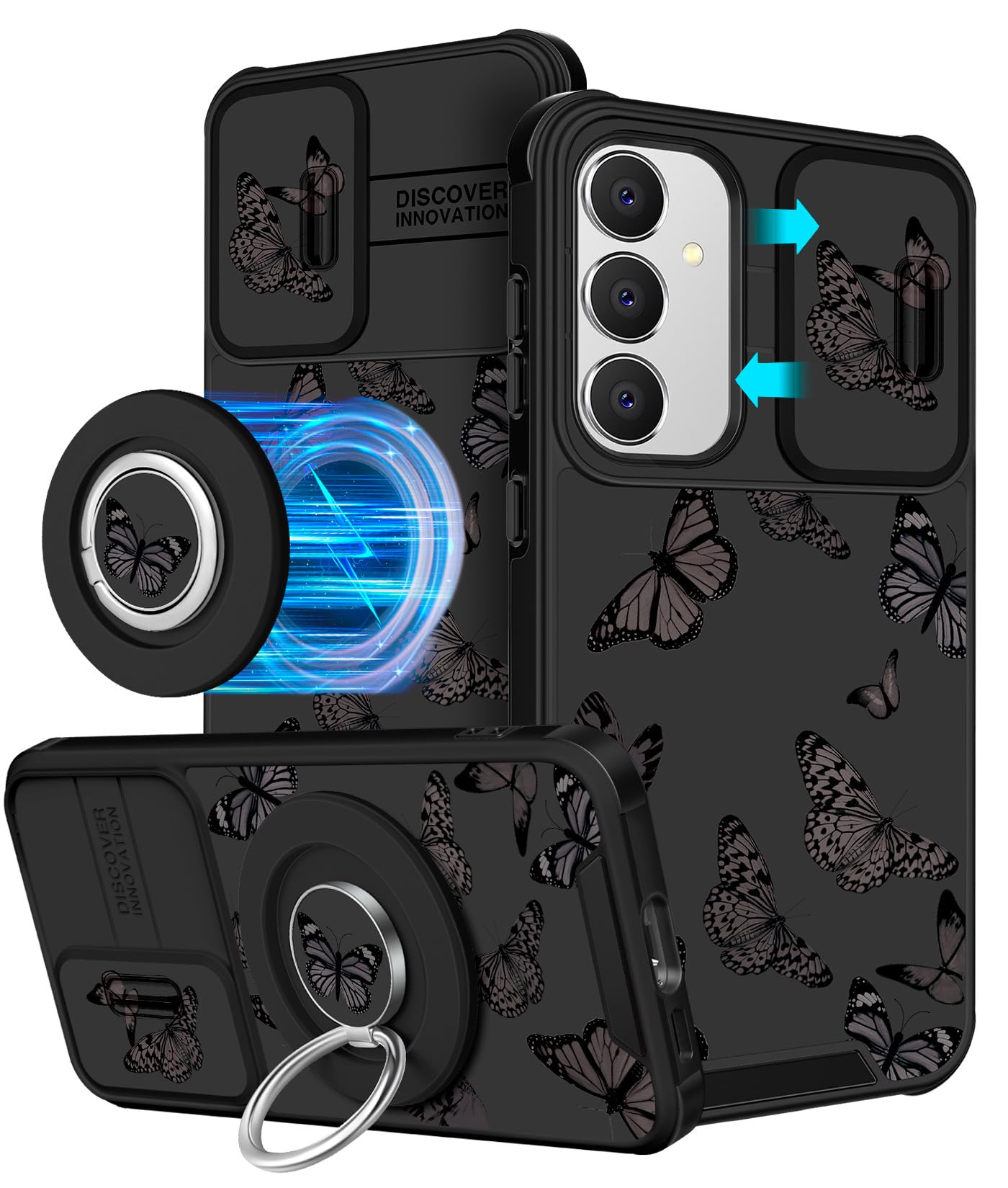2 in 1 Magnetic Phone Case for Samsung Galaxy S25 Plus/S24 Plus - Cute Butterfly Design Women's Protective Cover with Camera Cover & MagSafe Ring Holder - Perfect for Daily Use, Work and Travel