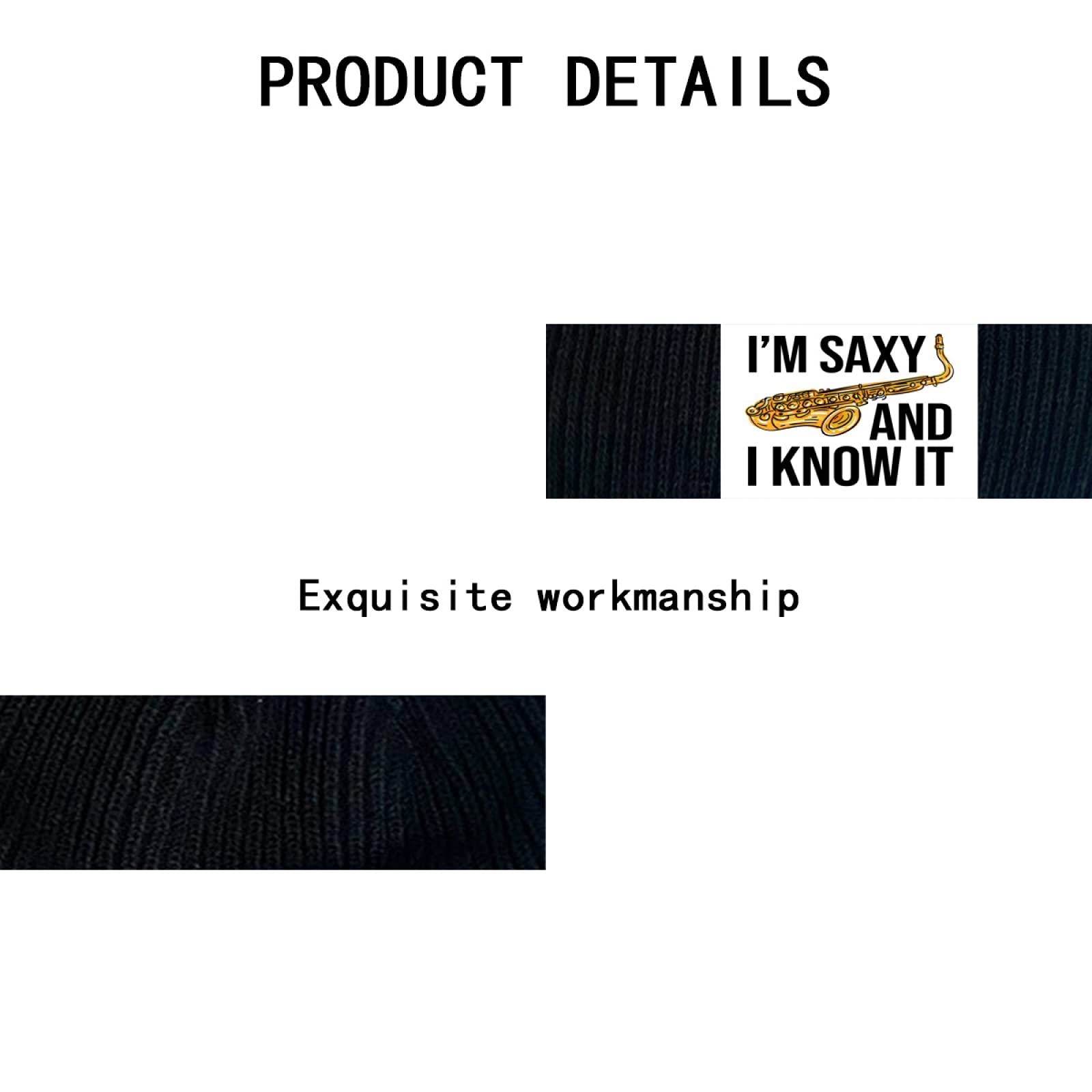 Funny Saxophone 'I'm Saxy and I Know It' Beanie - Unisex Knit Skull Cap for Men, Women & Kids - Black Cuffed Winter Hat for Music Lovers & Jazz Fans - Perfect for Concerts, Gifts & Cold Weather