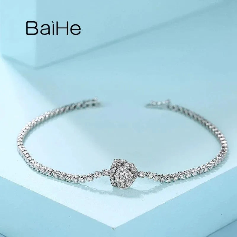 BAIHE 18K White Gold 1.25ct H/SI Natural Diamond Flower Bracelet for Women - Elegant Wedding & Bridal Jewelry, Perfect for Anniversary Gifts & Special Occasions
