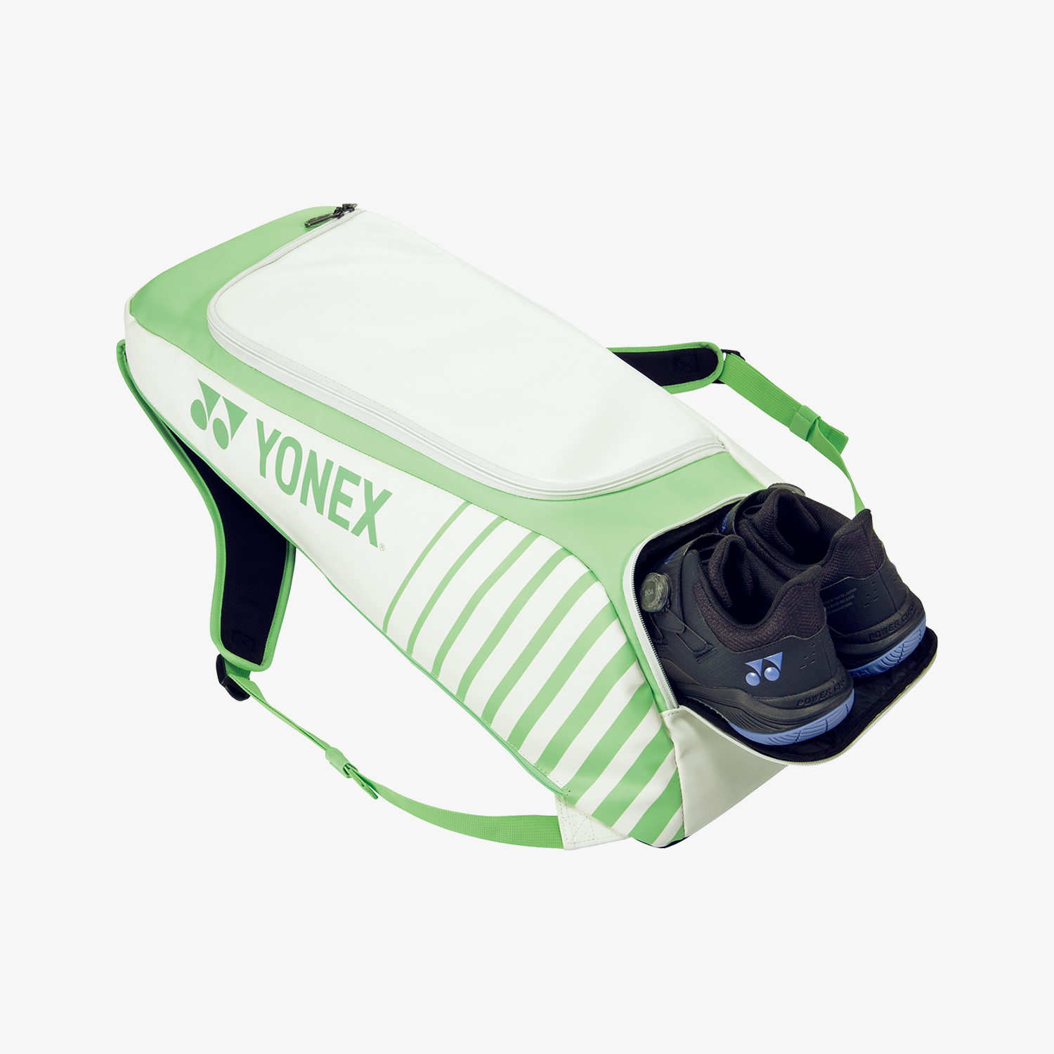Yonex BAG82422WG Active Racket Backpack for Tennis & Badminton - Lightweight Sports Bag with Ventilated Shoe Compartment (White/Green) - Perfect for Gym, Court & Travel
